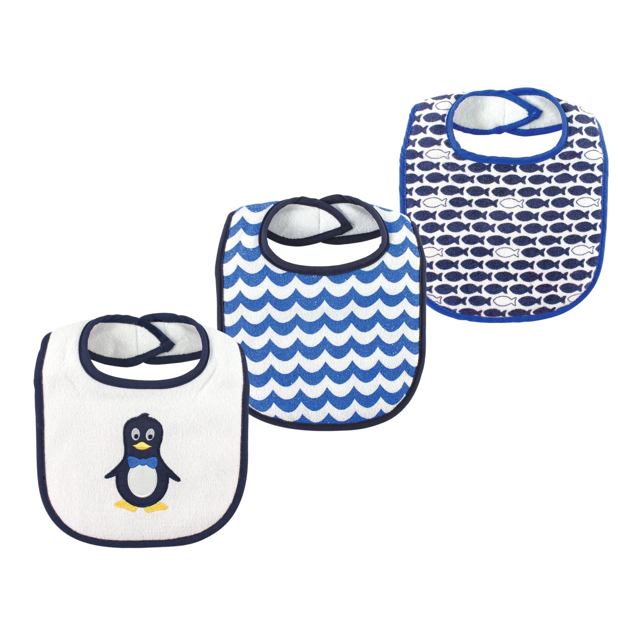 Boys Fiber Filled Drooler Bibs, Gentleman Penguin