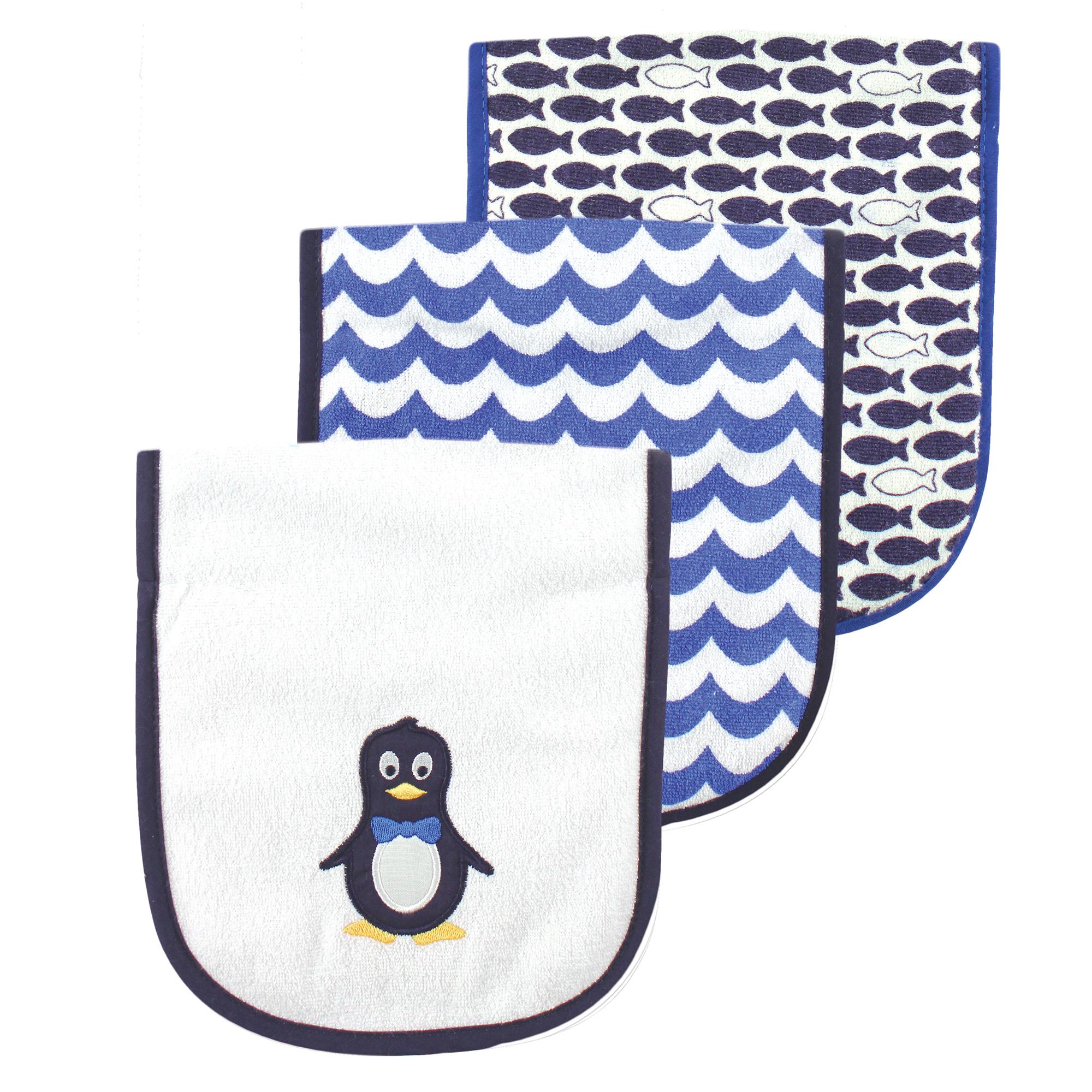 Boys Fiber Filled Burp Cloths, Chilly Penguin Pal