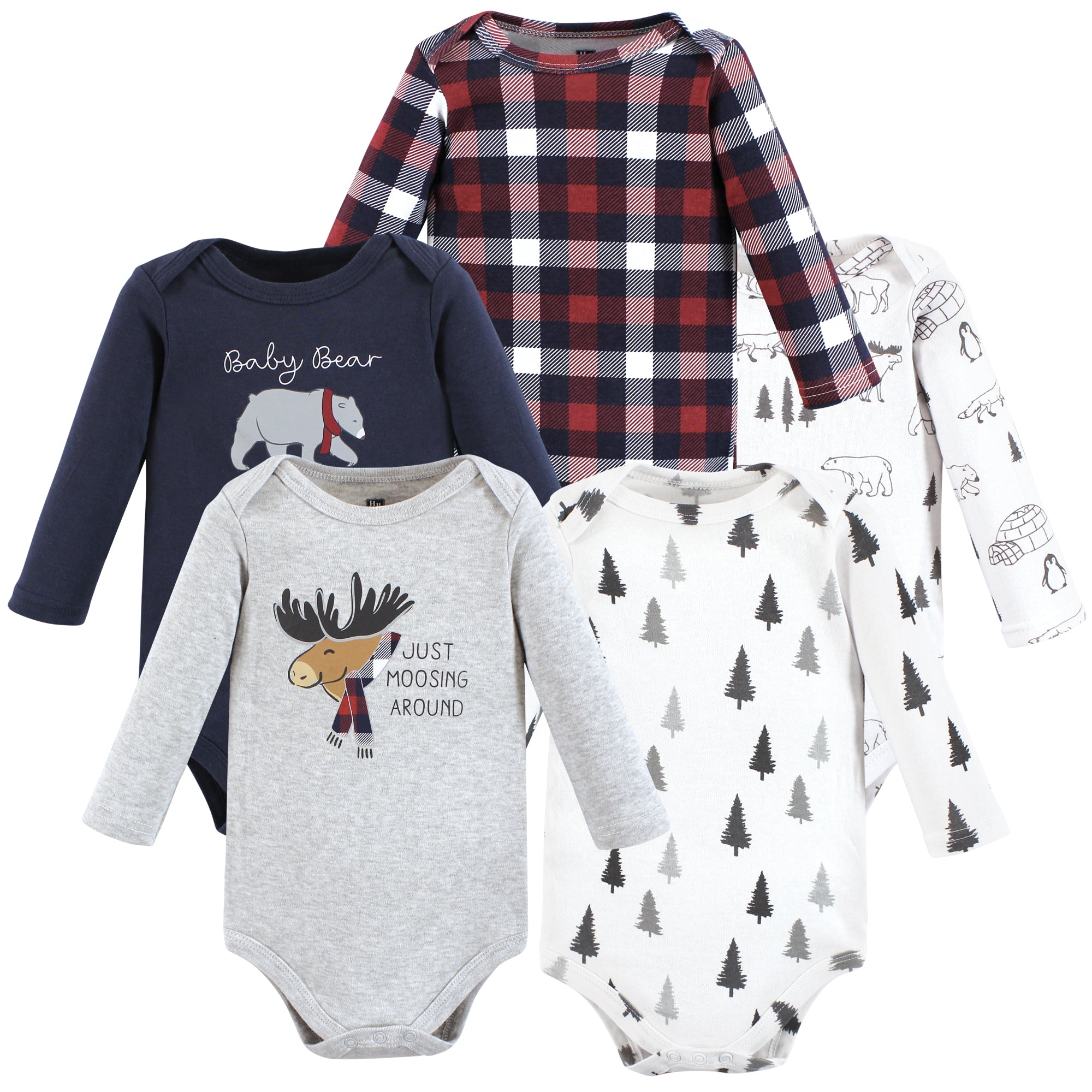 Unisex Long Sleeve Bodysuits 5-Pack, Forest Elk Friends