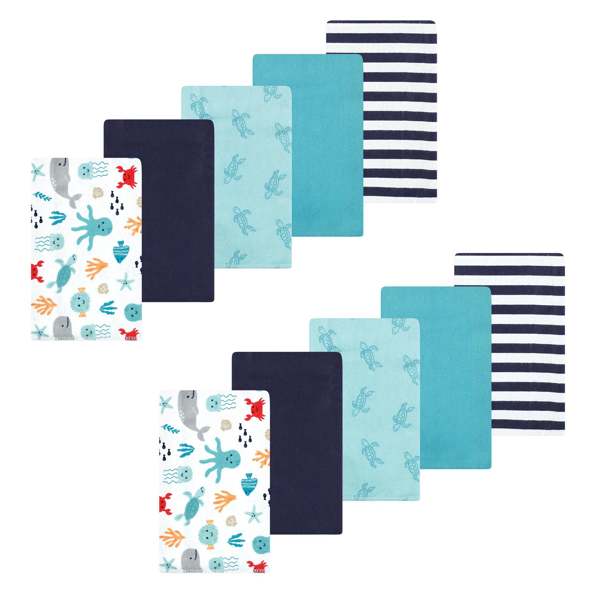 Boys Flannel Burp Cloth Bundle, Marine Life Buddies