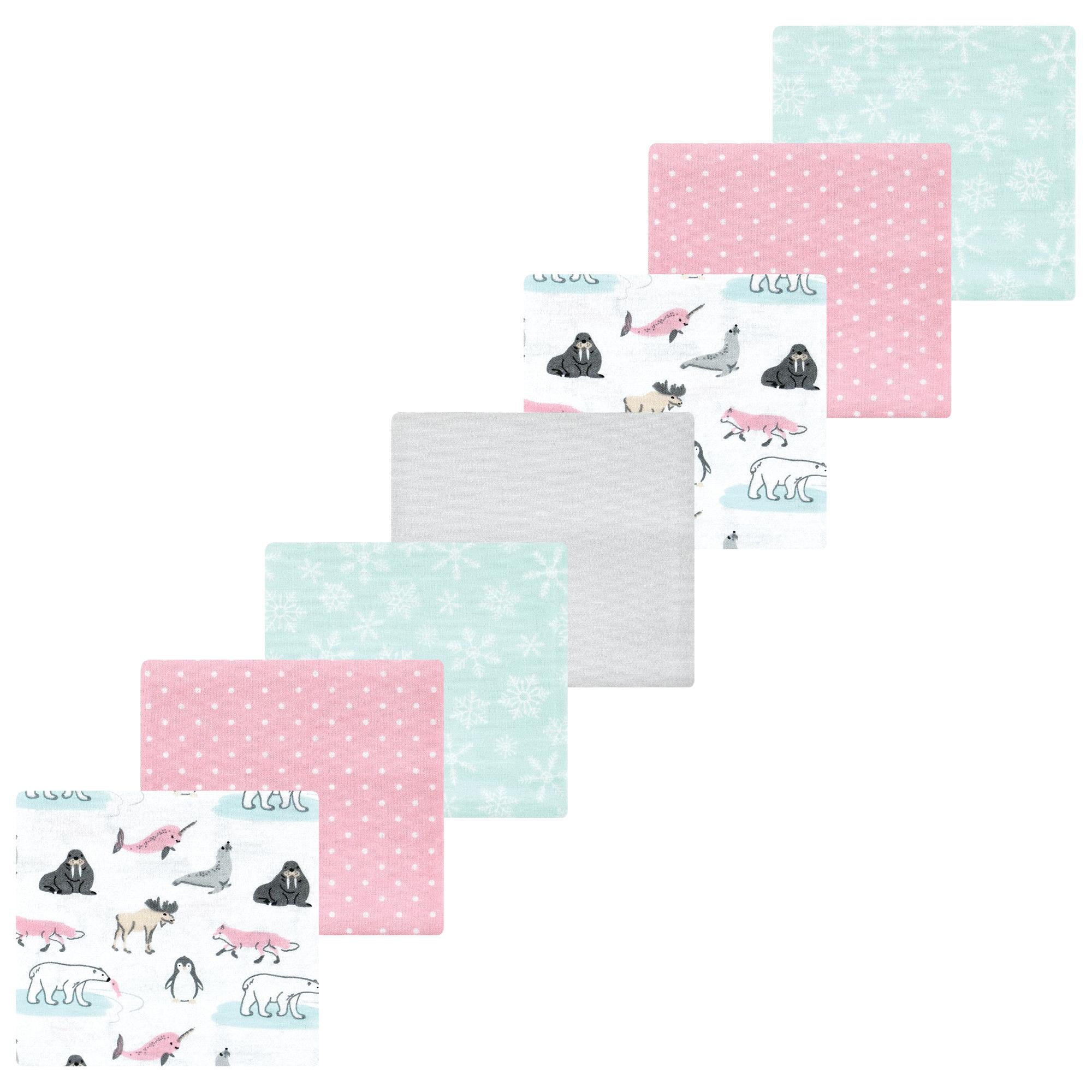 Girls Flannel Receiving Blankets Bundle, Pink Polar Pals