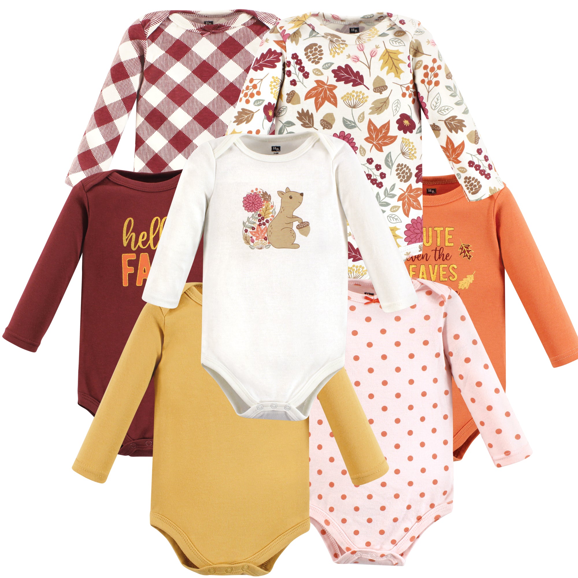 Girls Long Sleeve Bodysuits 7-Pack, Autumn Bushy-Tail
