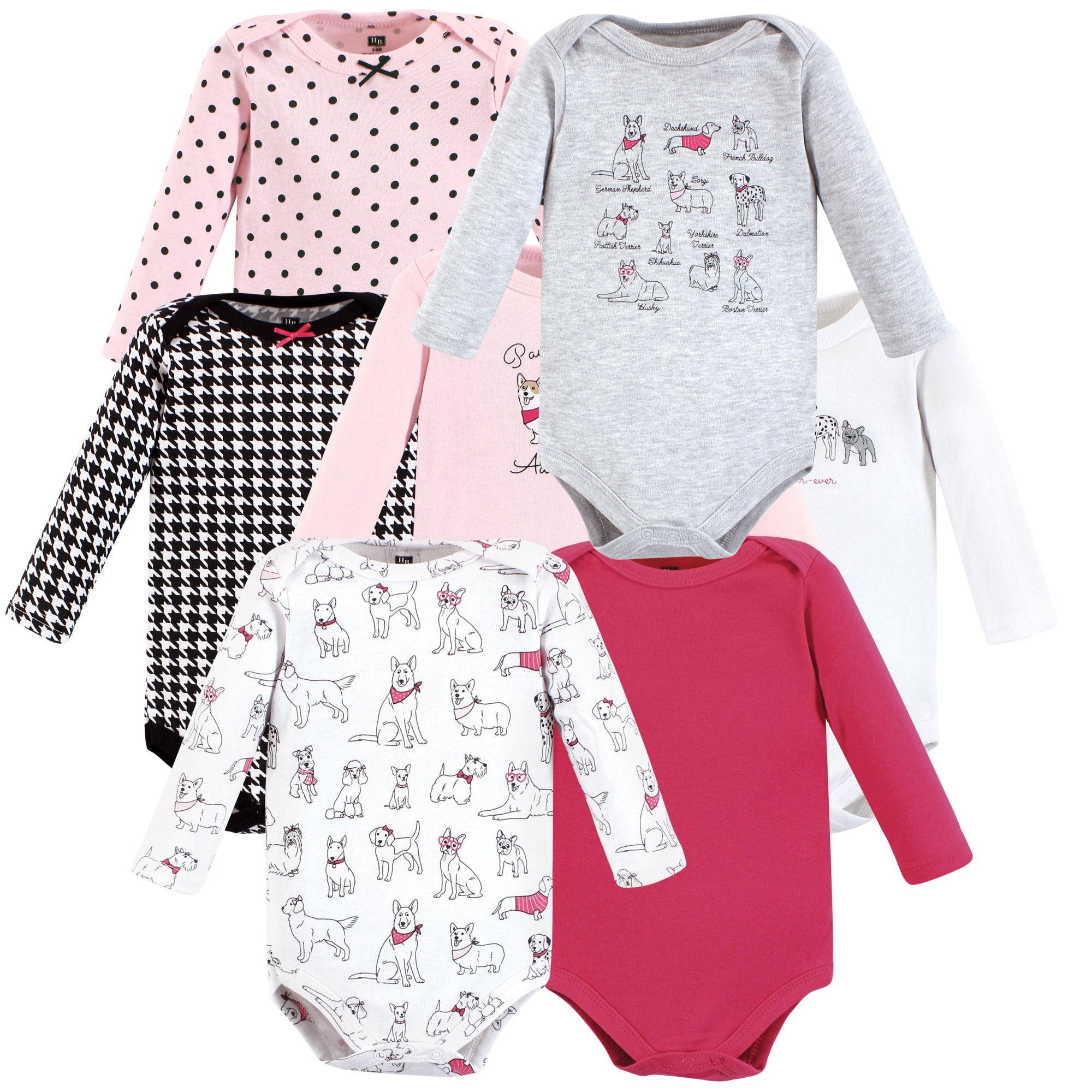 Girls Long Sleeve Bodysuits 7-Pack, Rosy Pups