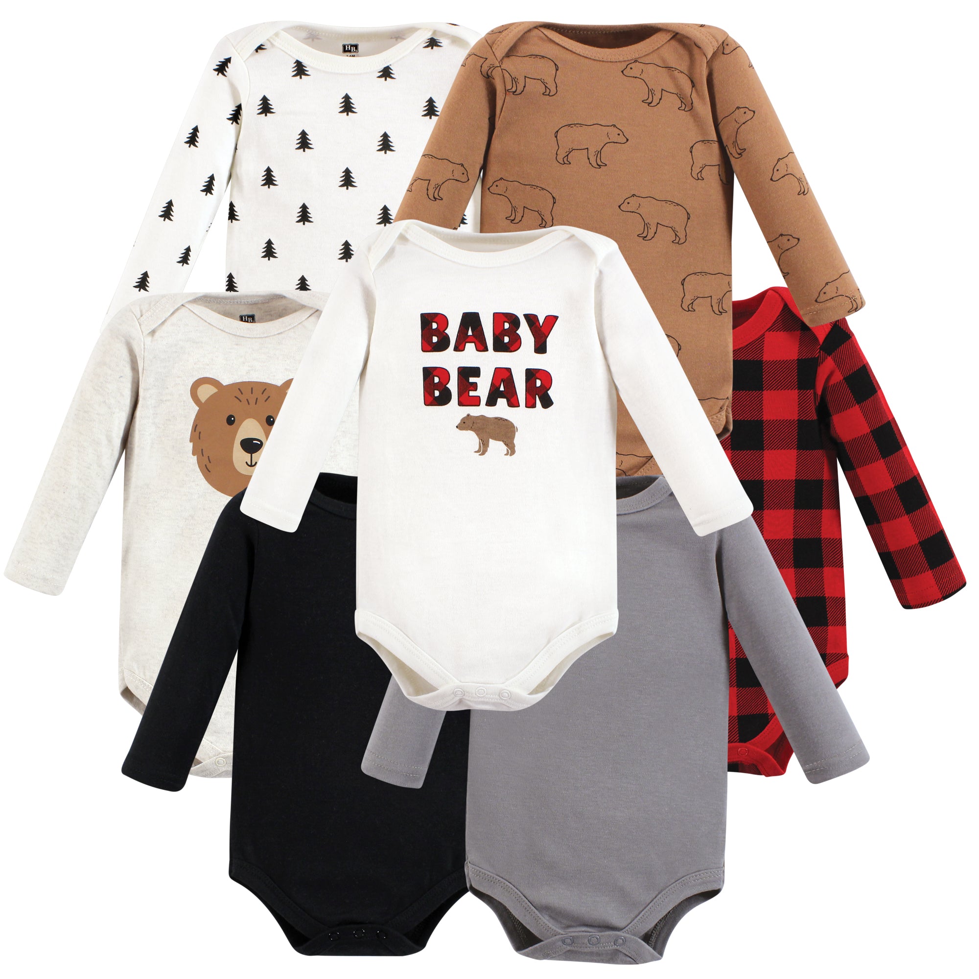 Boys Long Sleeve Bodysuits 7-Pack, Chestnut Cub