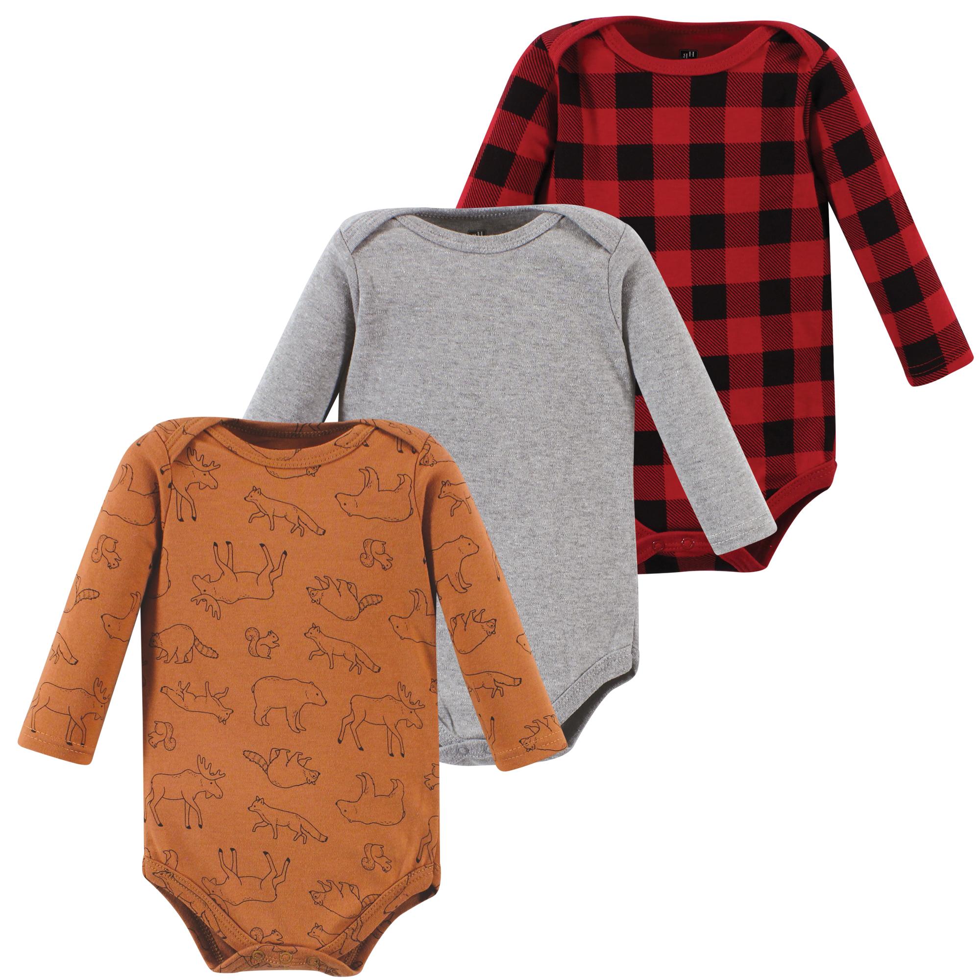Boys Long Sleeve Bodysuits 3-Pack, Forest Adventure Print