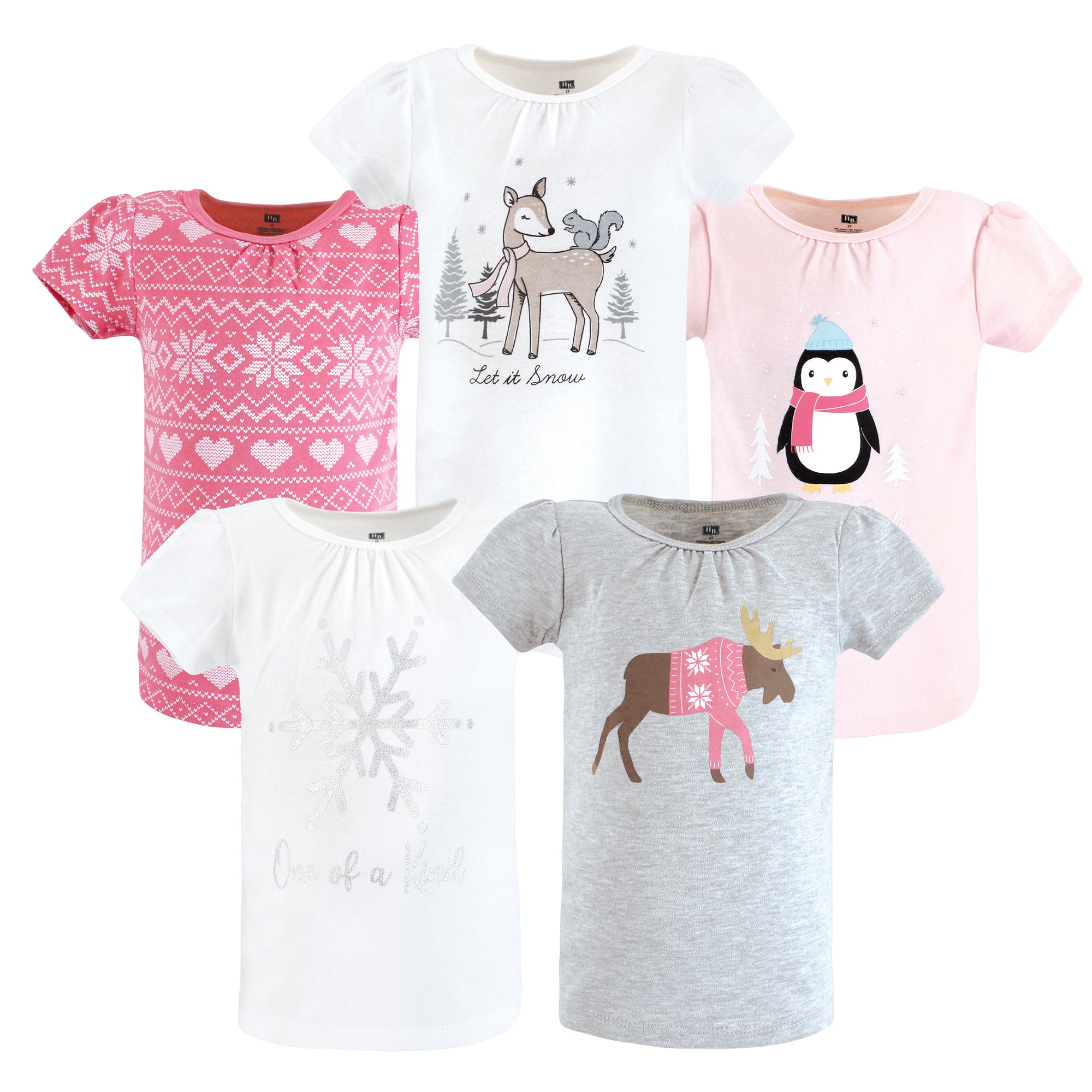 Girls Short Sleeve T-Shirt, Snowy Forest Friends