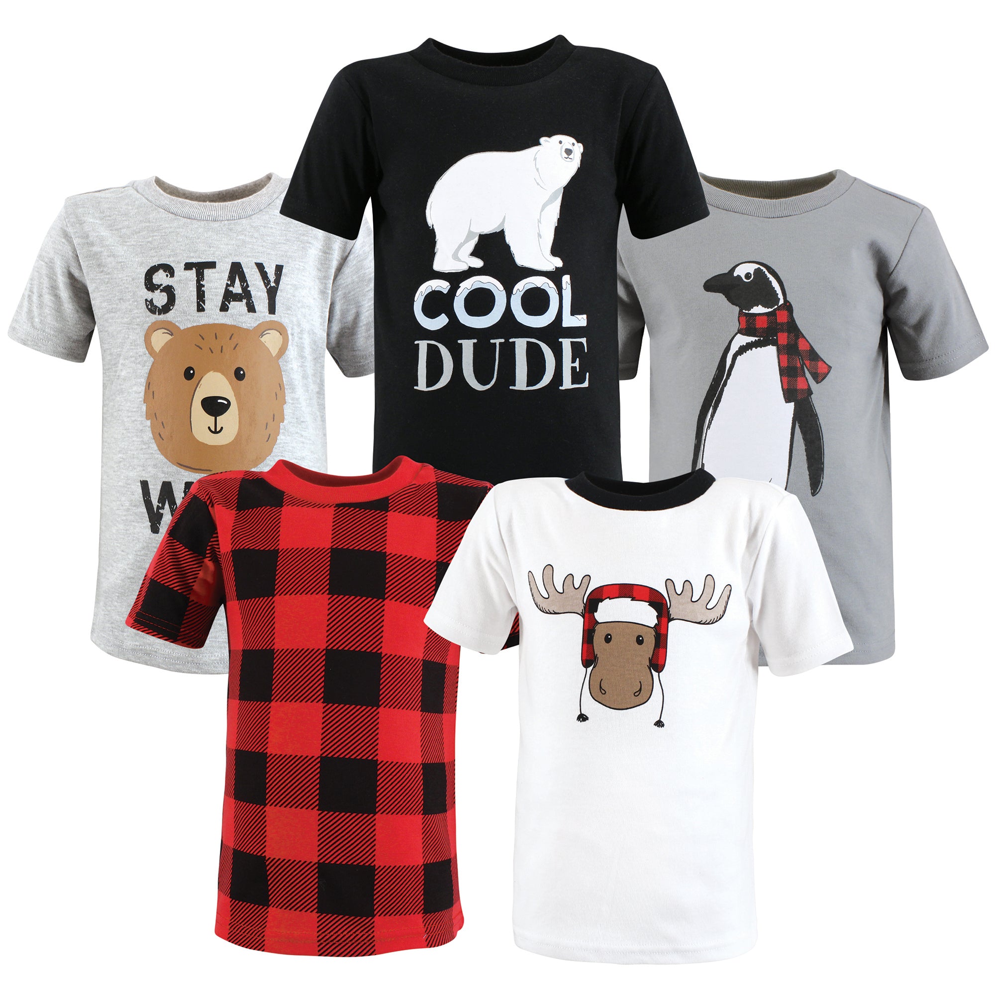 Boys Short Sleeve T-Shirt, Frosted Moose & Penguin
