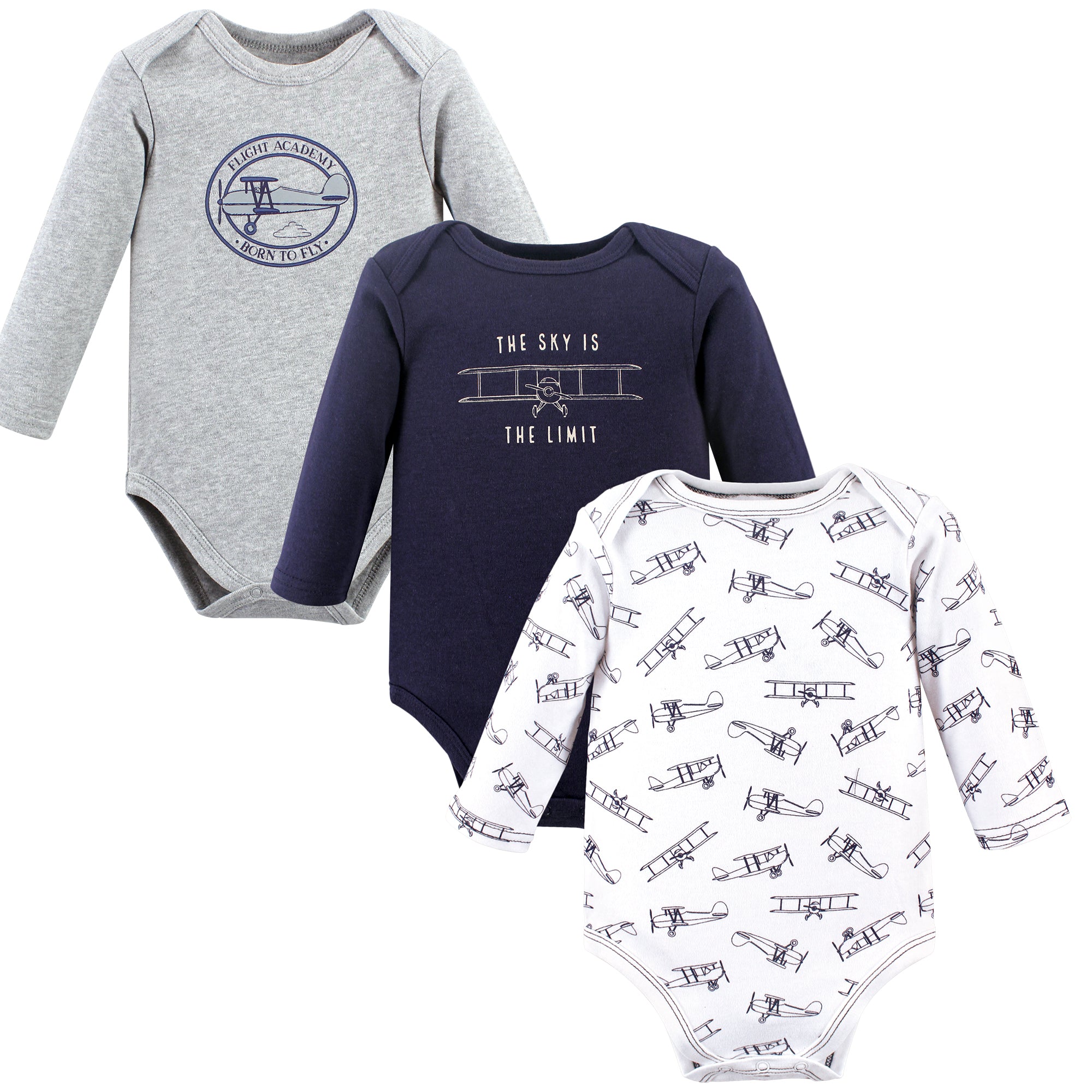 Boys Long Sleeve Bodysuits 3-Pack, Cloudy Aviator