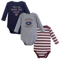 Boys Long Sleeve Bodysuits 3-Pack, Gridiron Azure