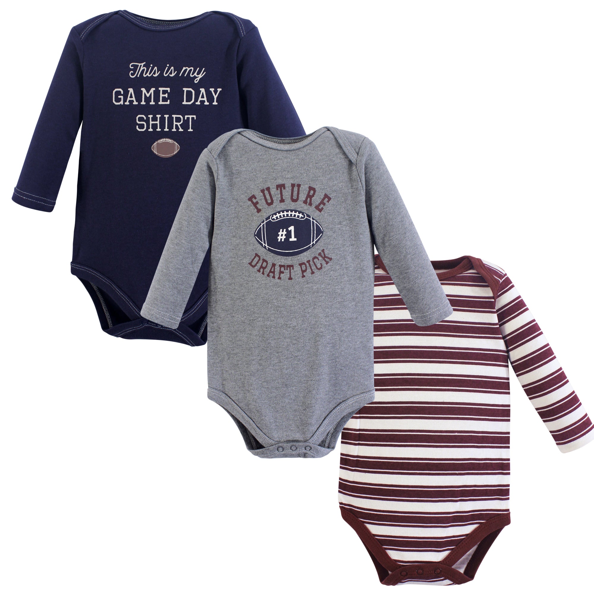 Boys Long Sleeve Bodysuits 3-Pack, Gridiron Azure