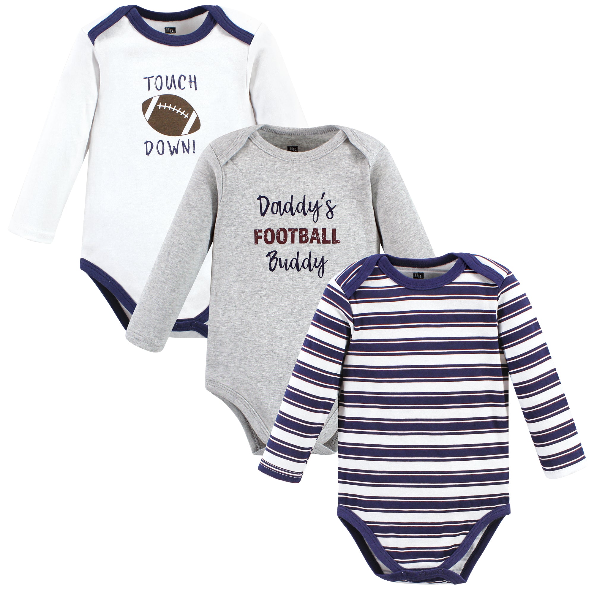 Boys Long Sleeve Bodysuits 3-Pack, Ash Gridiron Pal