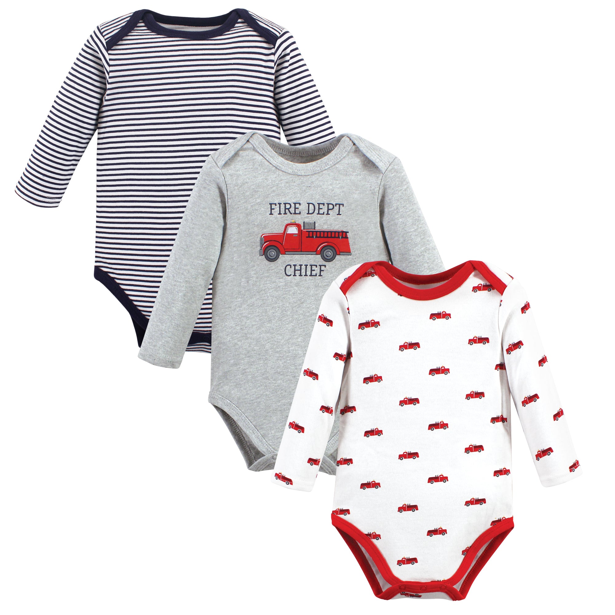 Boys Long Sleeve Bodysuits 3-Pack, Steel Fire Engine