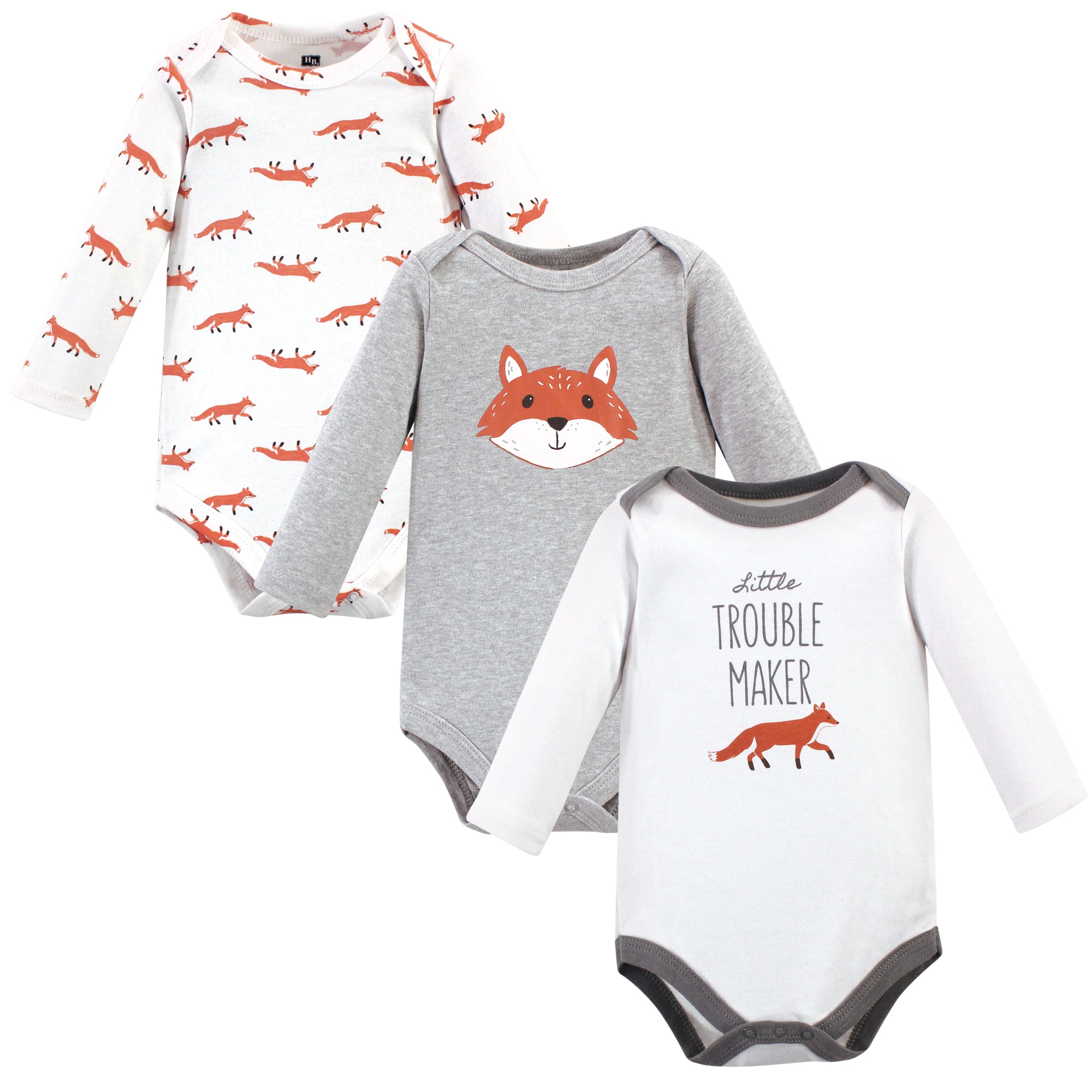 Boys Long Sleeve Bodysuits 3-Pack, Foxy Forest