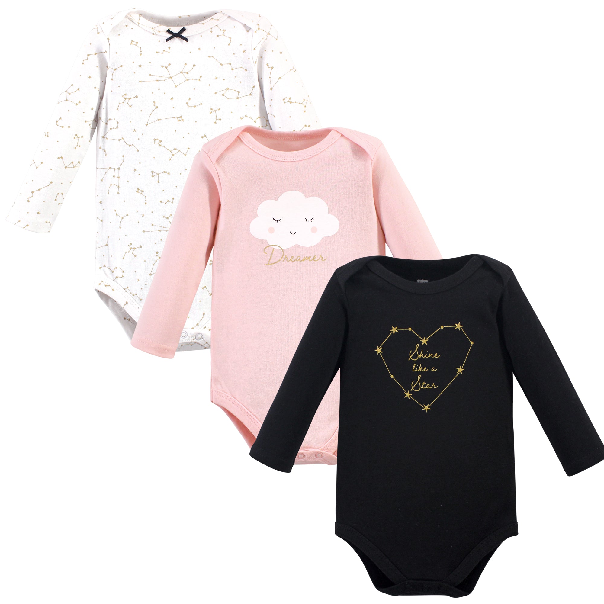 Girls Long Sleeve Bodysuits 3-Pack, Peony Petals