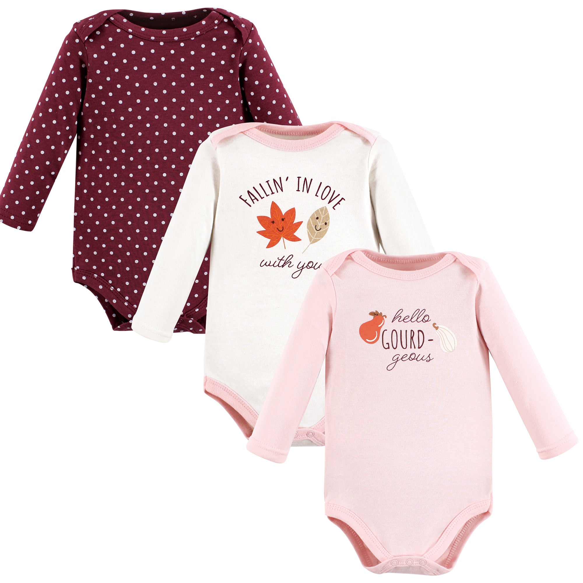 Girls Long Sleeve Bodysuits 3-Pack, Autumn Buttercream