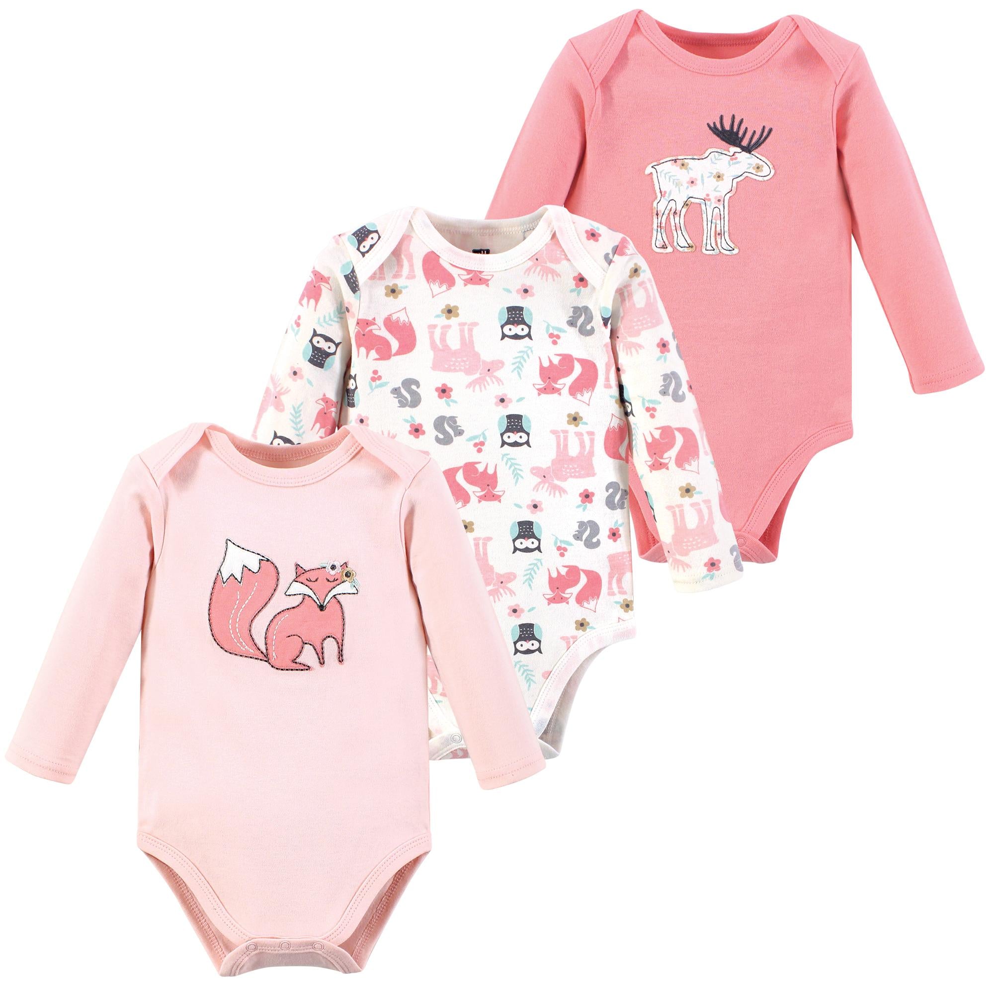 Girls Long Sleeve Bodysuits 3-Pack, Petal Forest