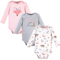 Girls Long Sleeve Bodysuits 3-Pack, Rosy Woodland Vixen