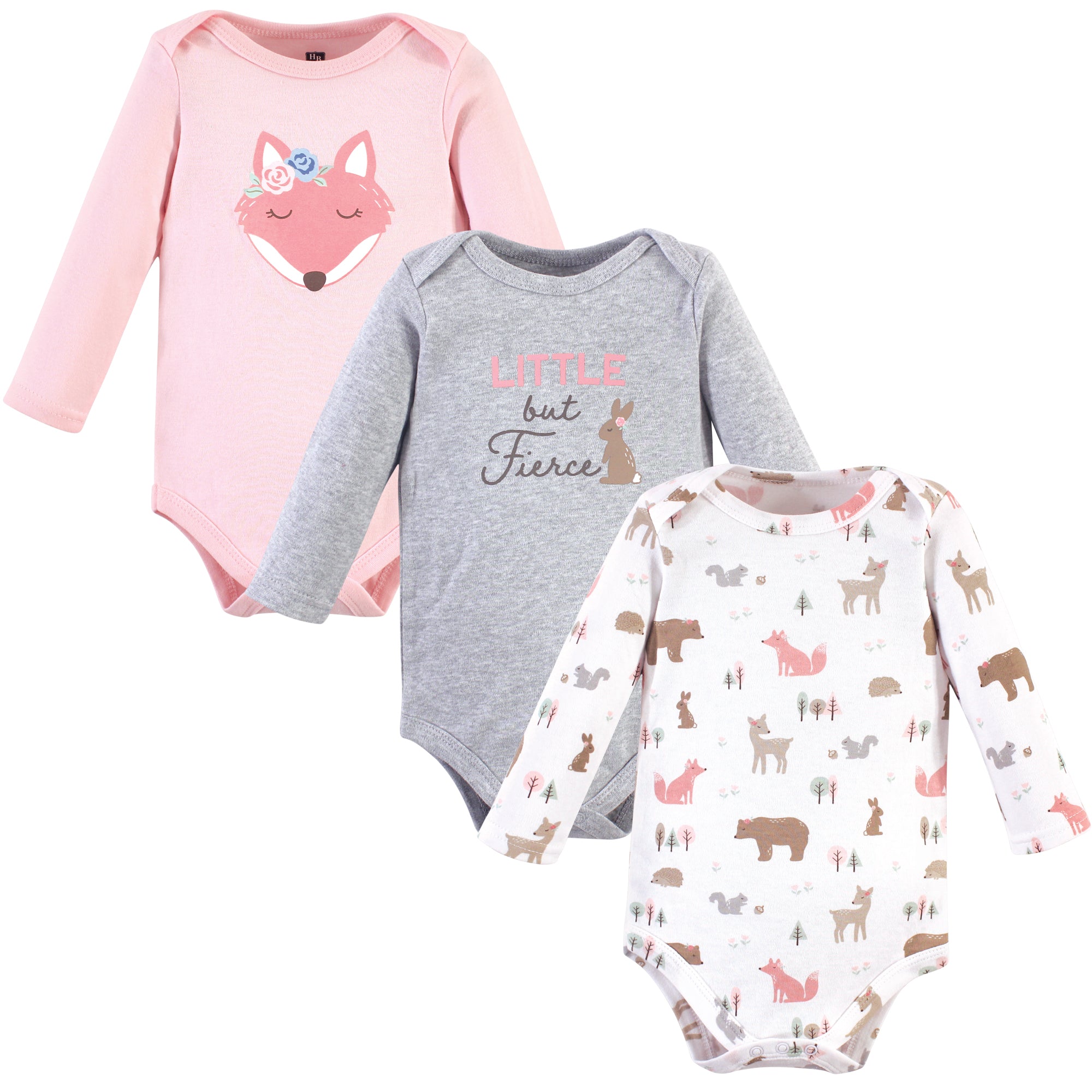 Girls Long Sleeve Bodysuits 3-Pack, Rosy Woodland Vixen