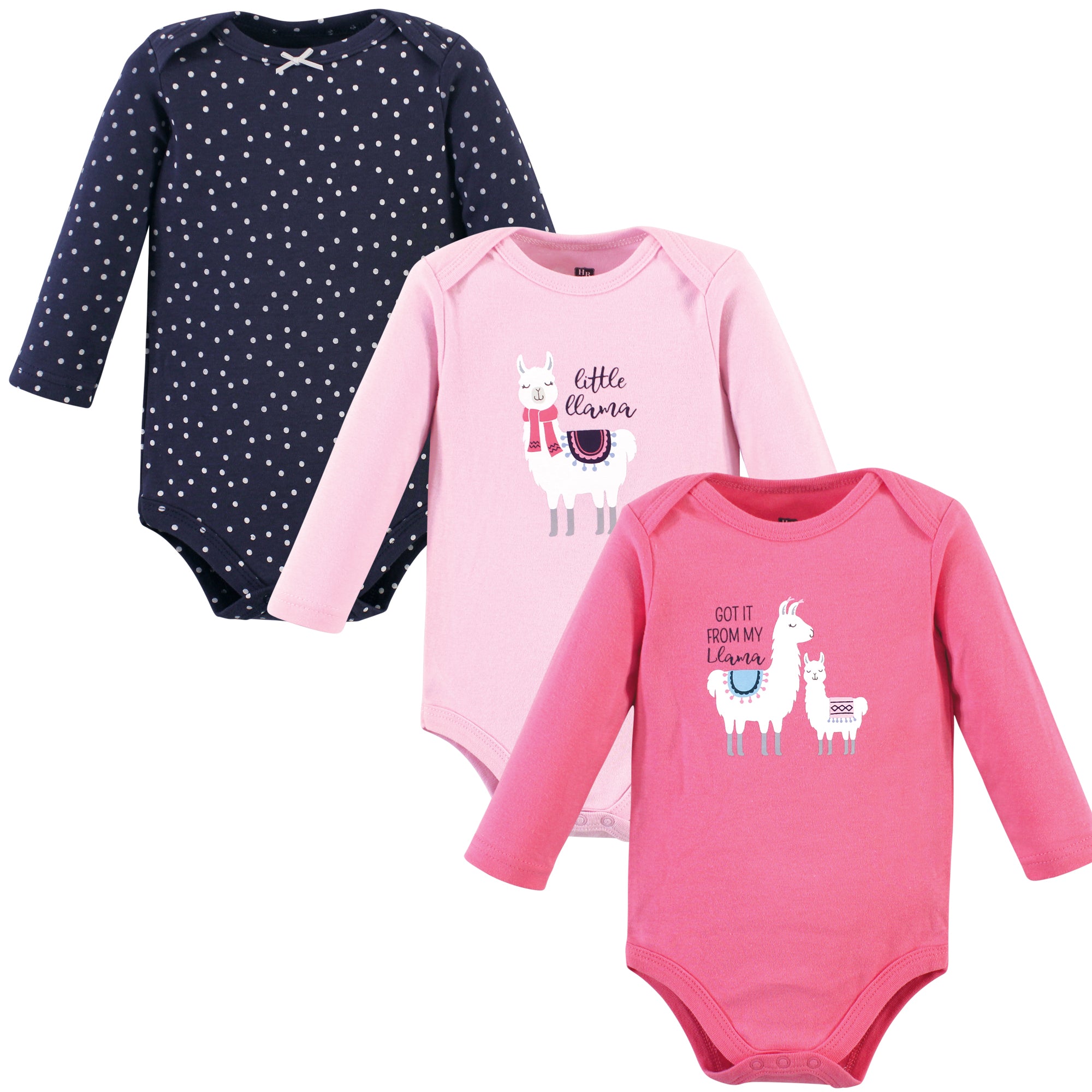 Girls Long Sleeve Bodysuits 3-Pack, Rosy Llama Pals