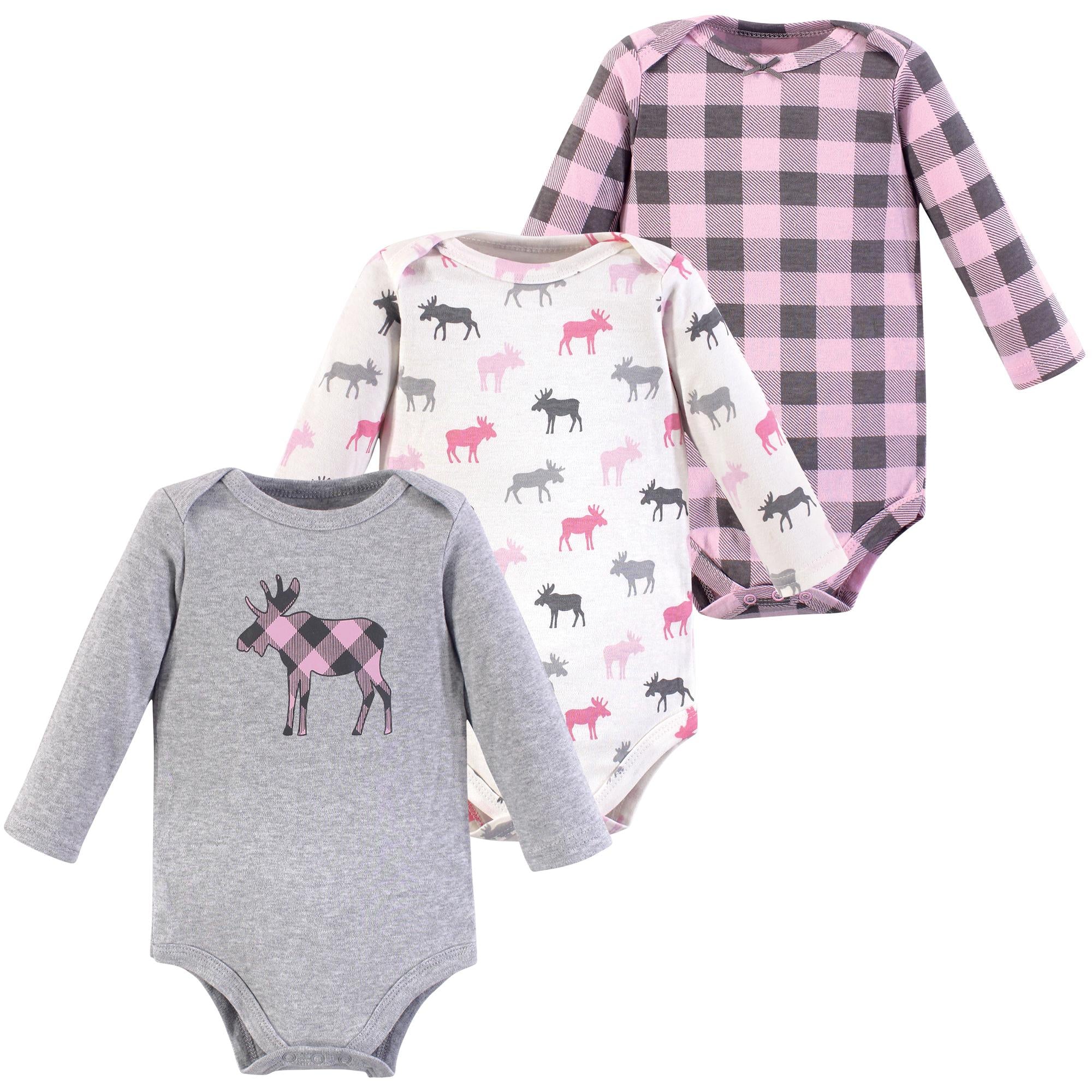 Girls Long Sleeve Bodysuits 3-Pack, Blush Forest Friend