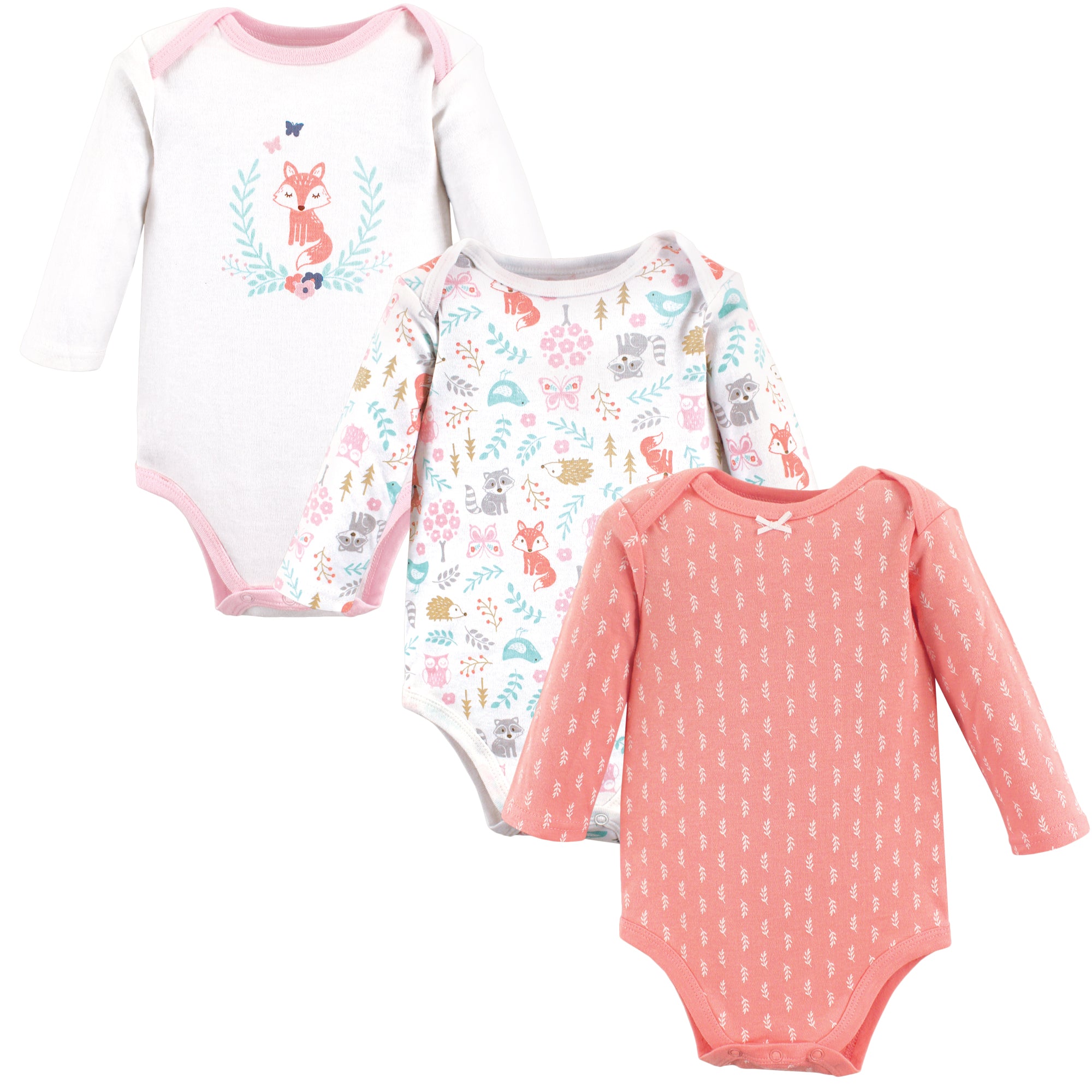 Girls Long Sleeve Bodysuits 3-Pack, Forest Fox