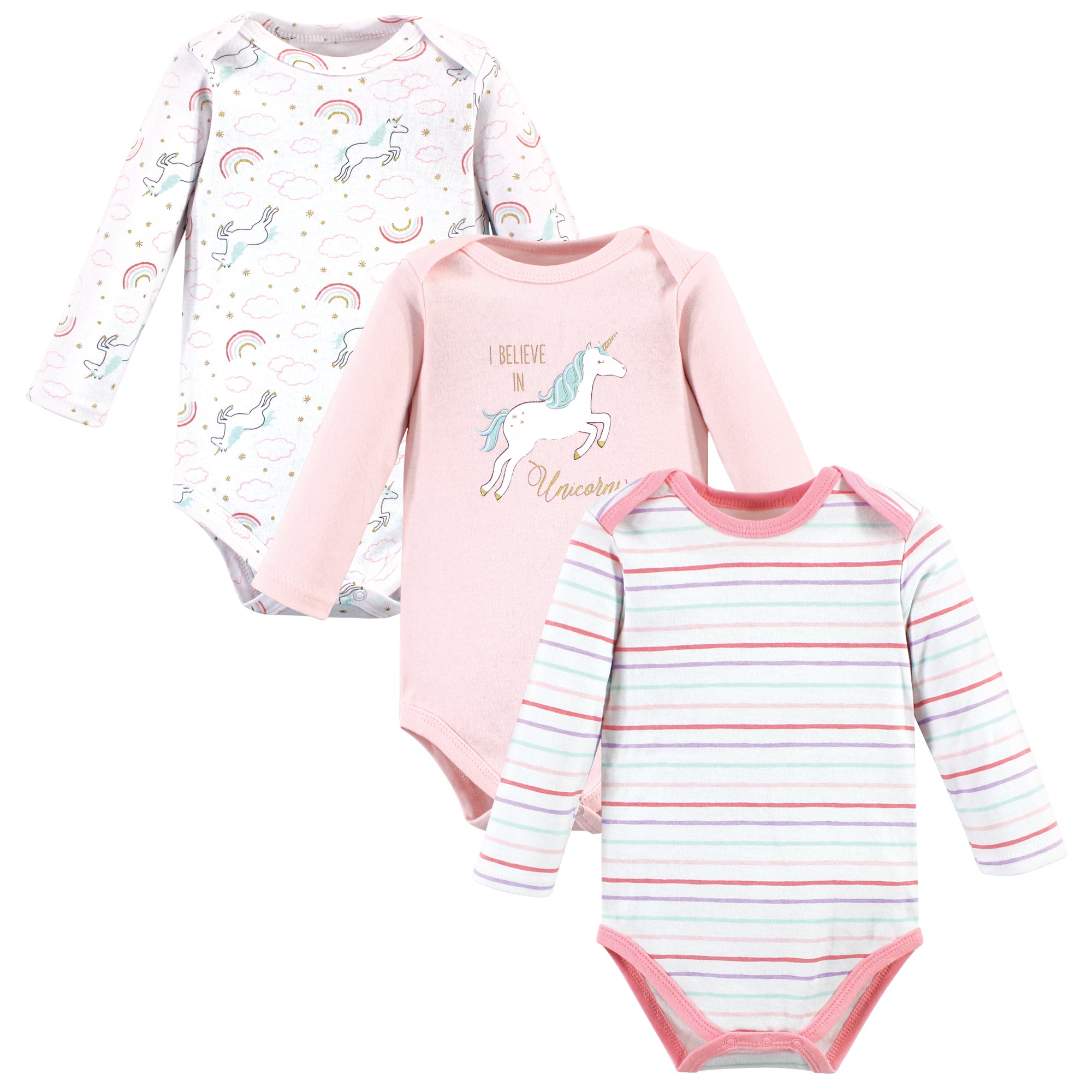 Girls Long Sleeve Bodysuits 3-Pack, Sparkling Magic