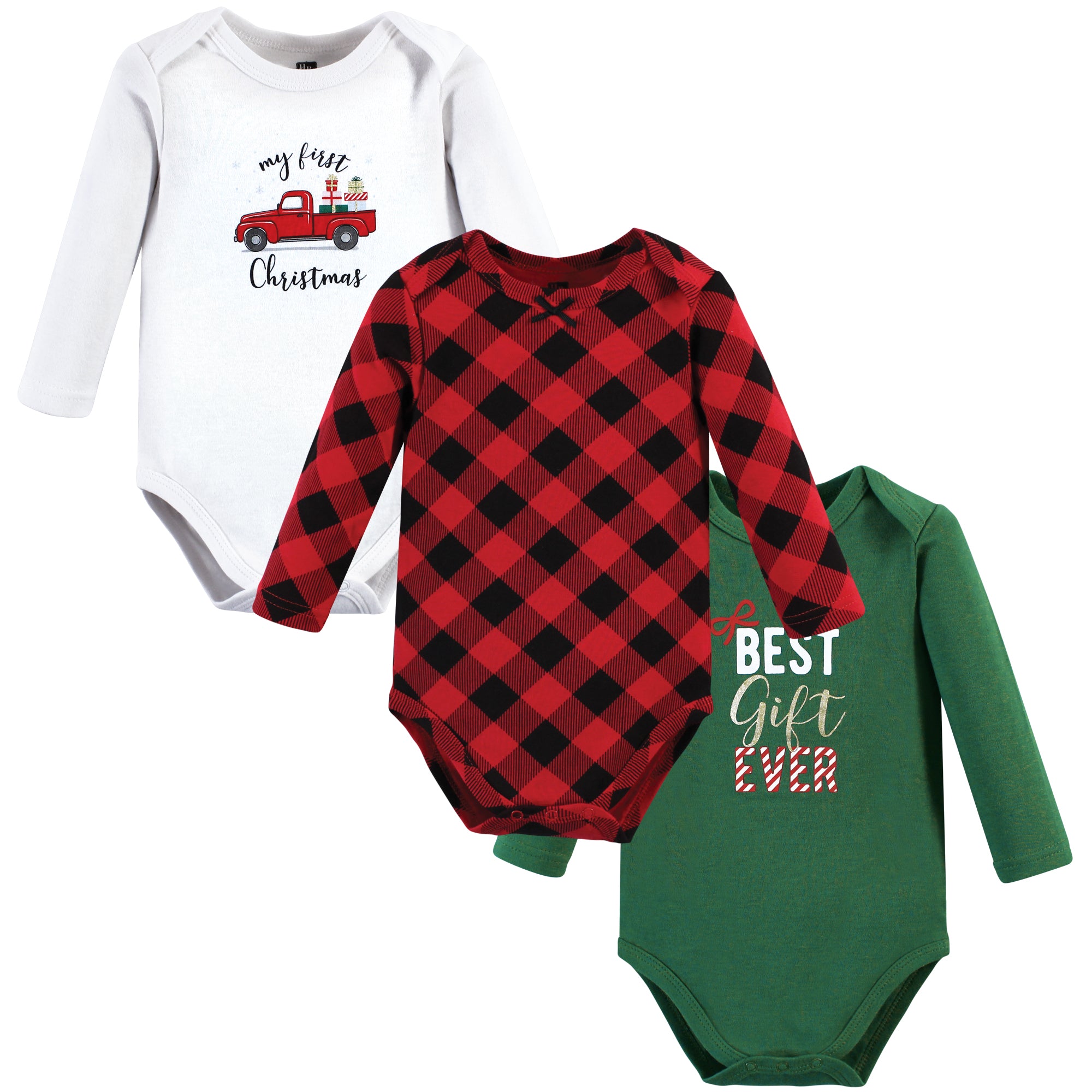 Girls Long Sleeve Bodysuits 3-Pack, Yuletide Joy