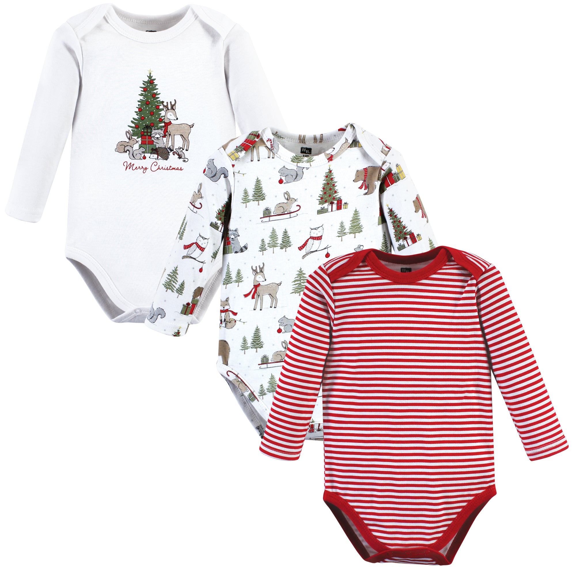 Unisex Long Sleeve Bodysuits 3-Pack, Holiday Evergreen