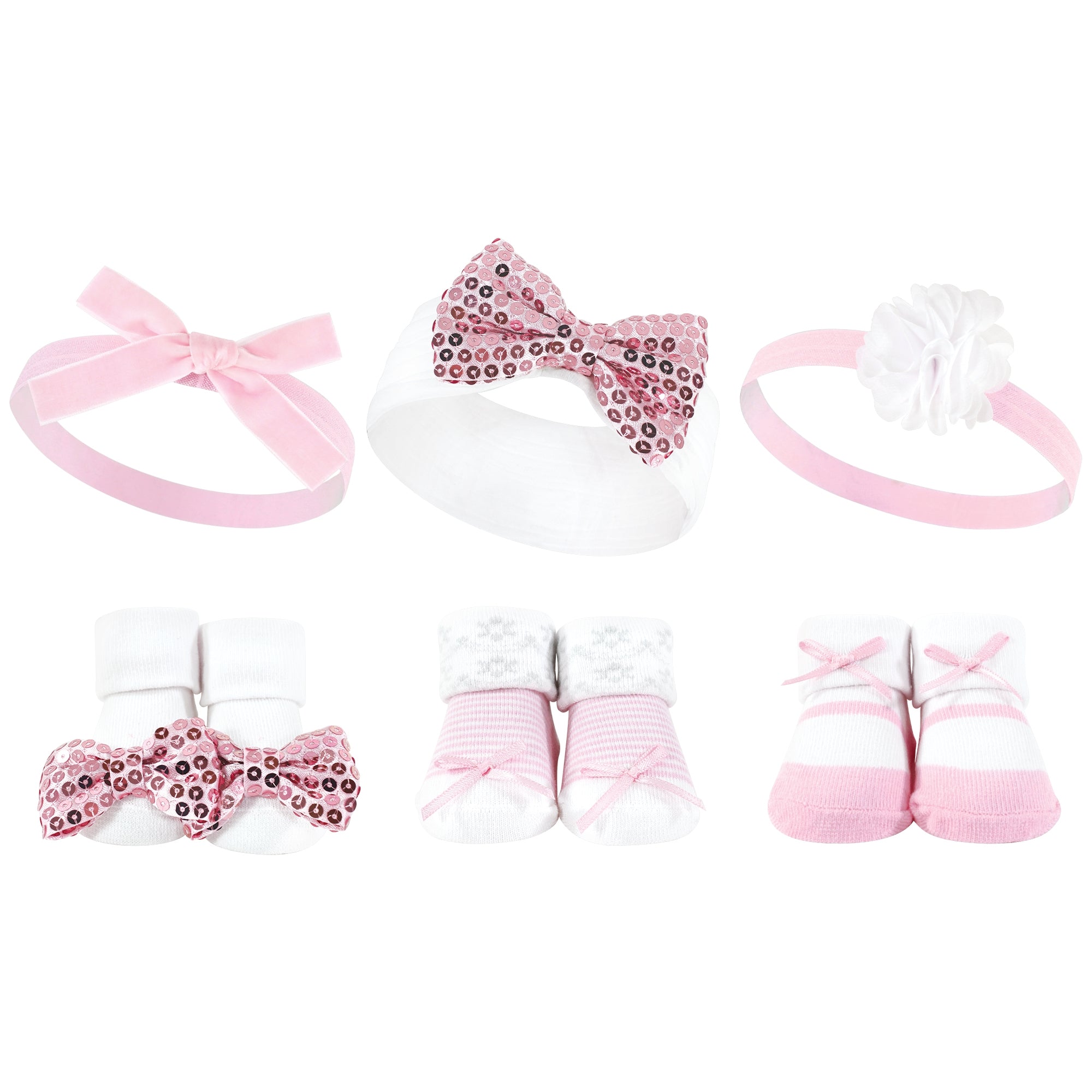 Girls Matching Socks and Hair Accessory Set, Shimmering Petal
