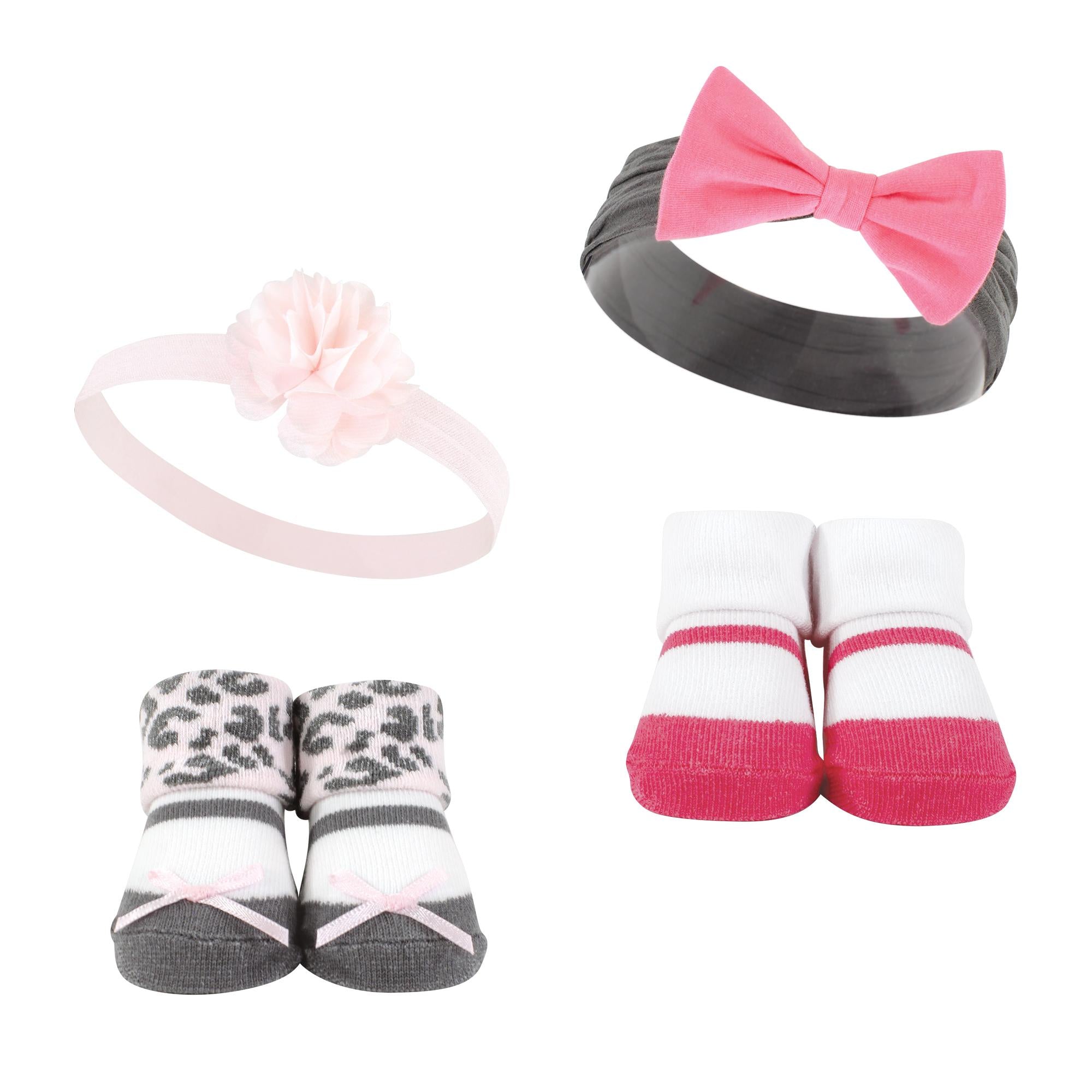 Girls Matching Socks and Hair Accessory Set, Blush Wildcat