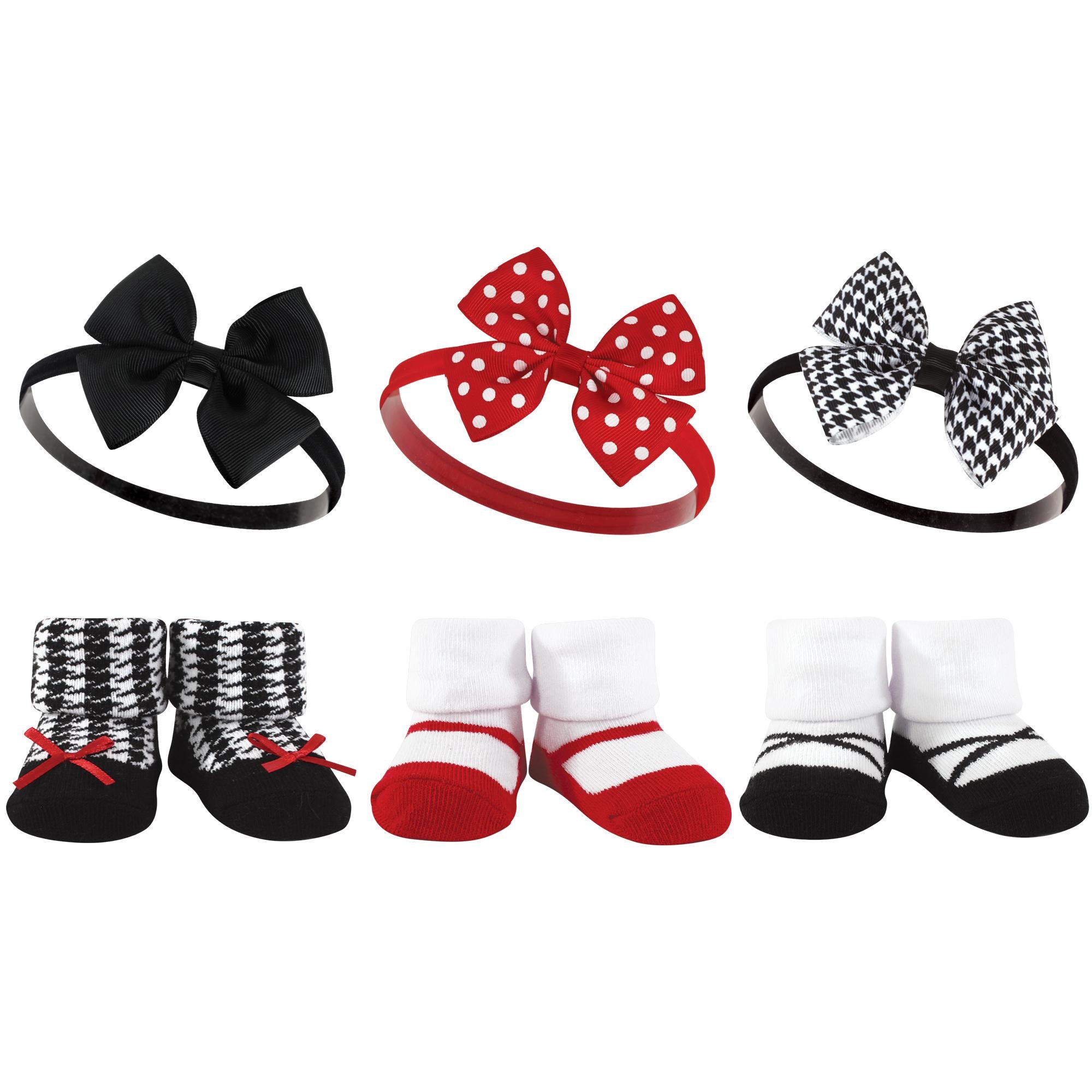 Girls Matching Socks and Hair Accessory Set, Crimson Checkered
