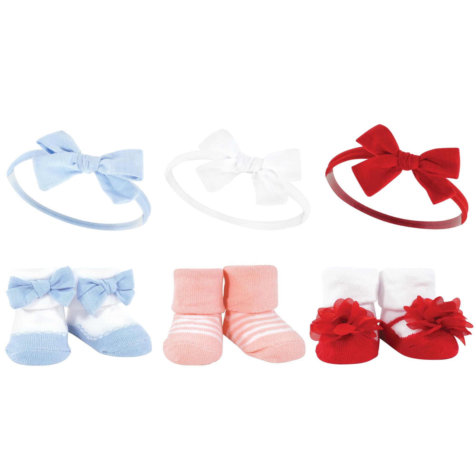 Girls Matching Socks and Hair Accessory Set, Cherry and Azure