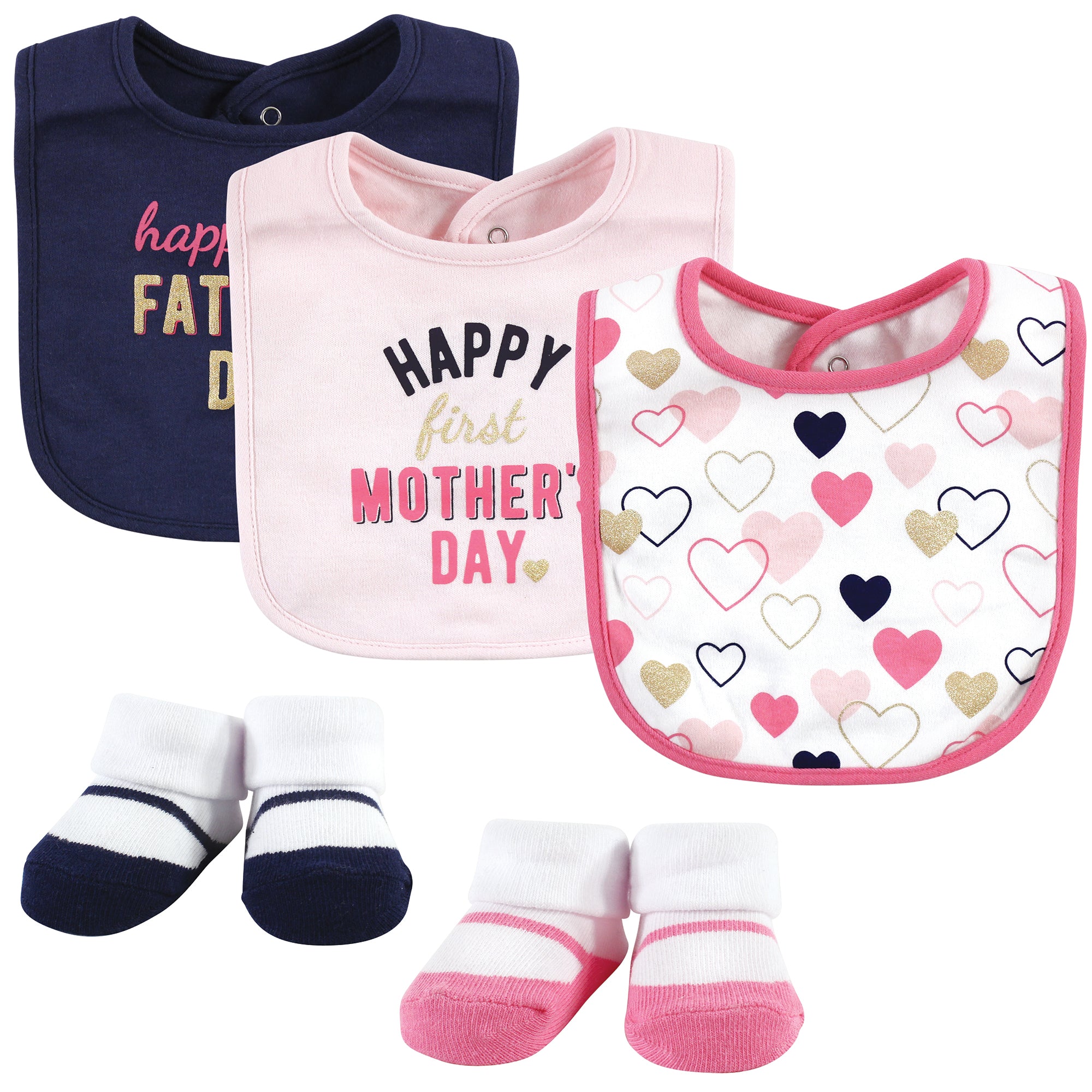 Girls Matching Bib and Socks Feeding Set, Rose Celebration Print