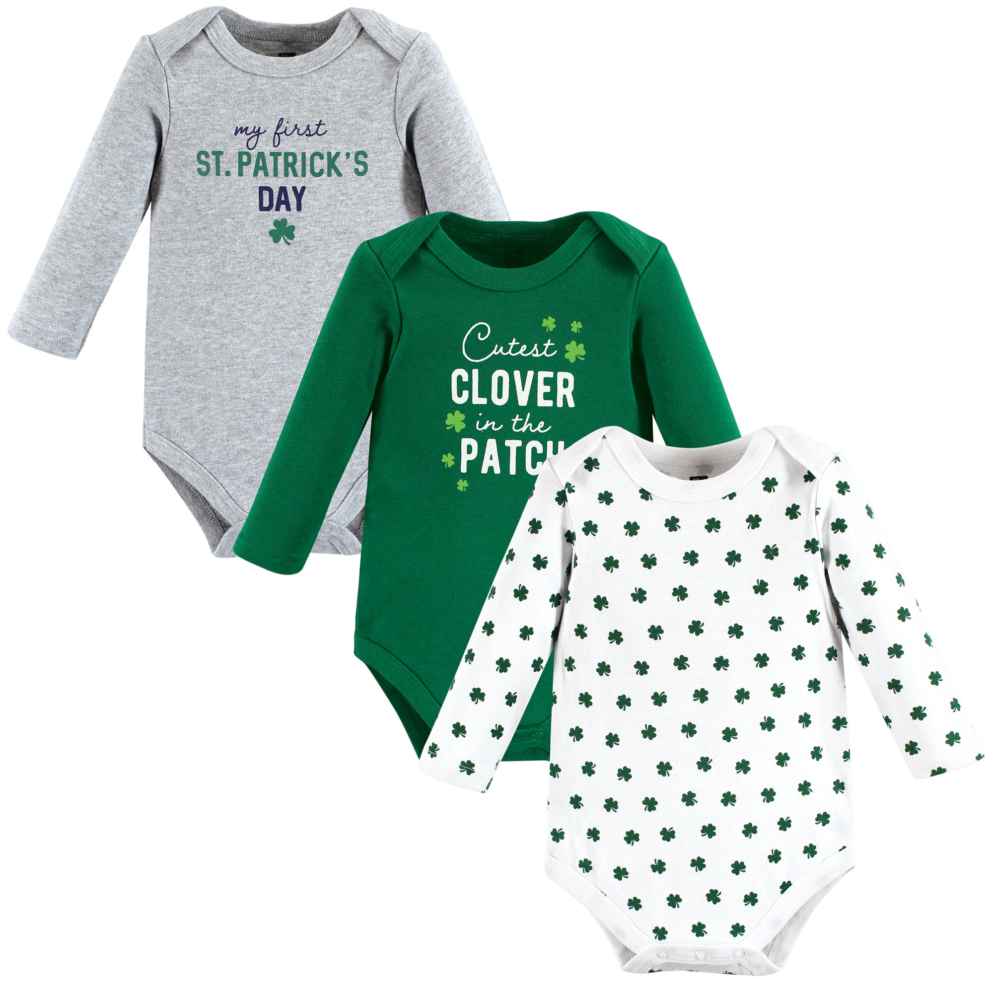 Boys Long Sleeve Bodysuits 3-Pack, Lucky Little Leaf