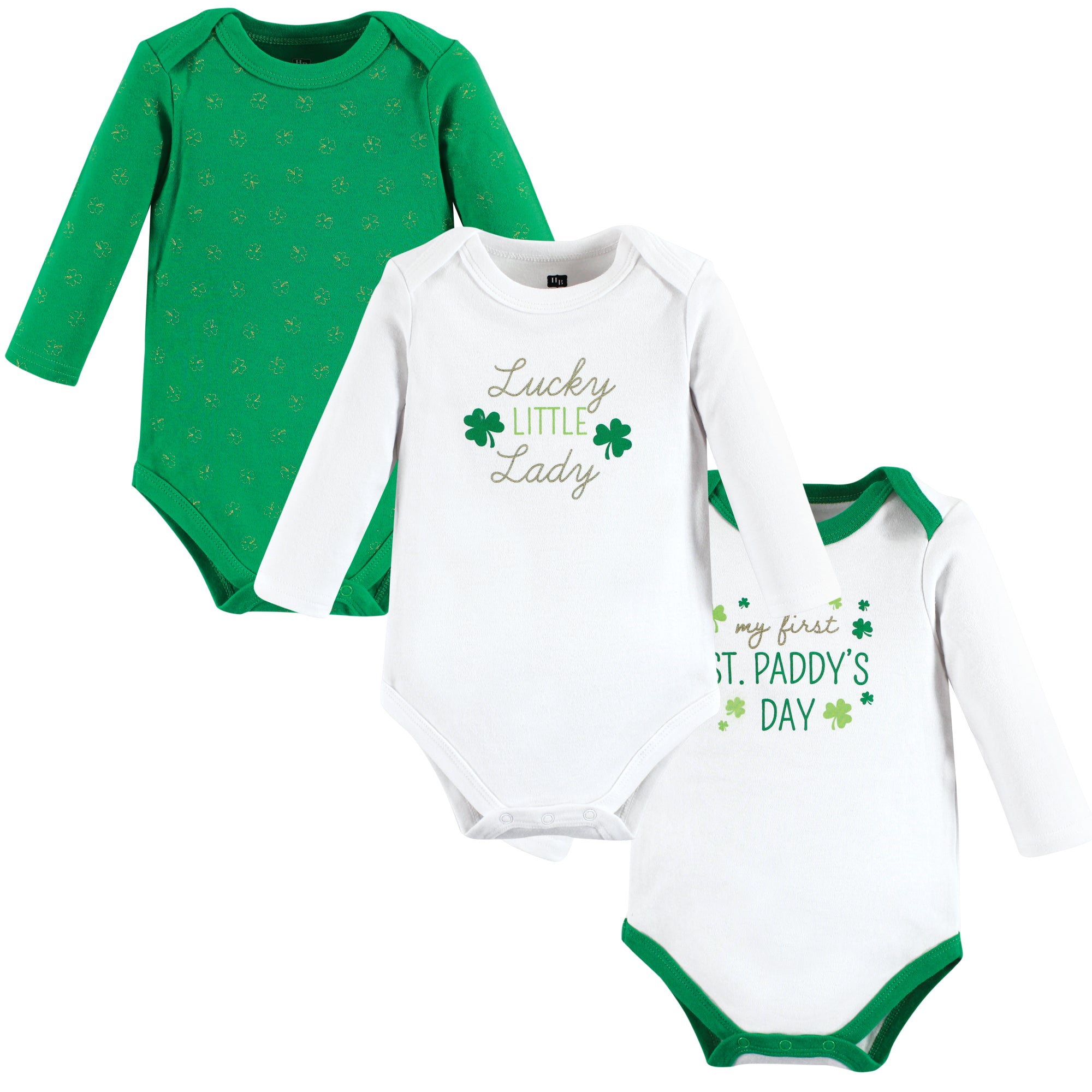 Girls Long Sleeve Bodysuits 3-Pack, Emerald Clover