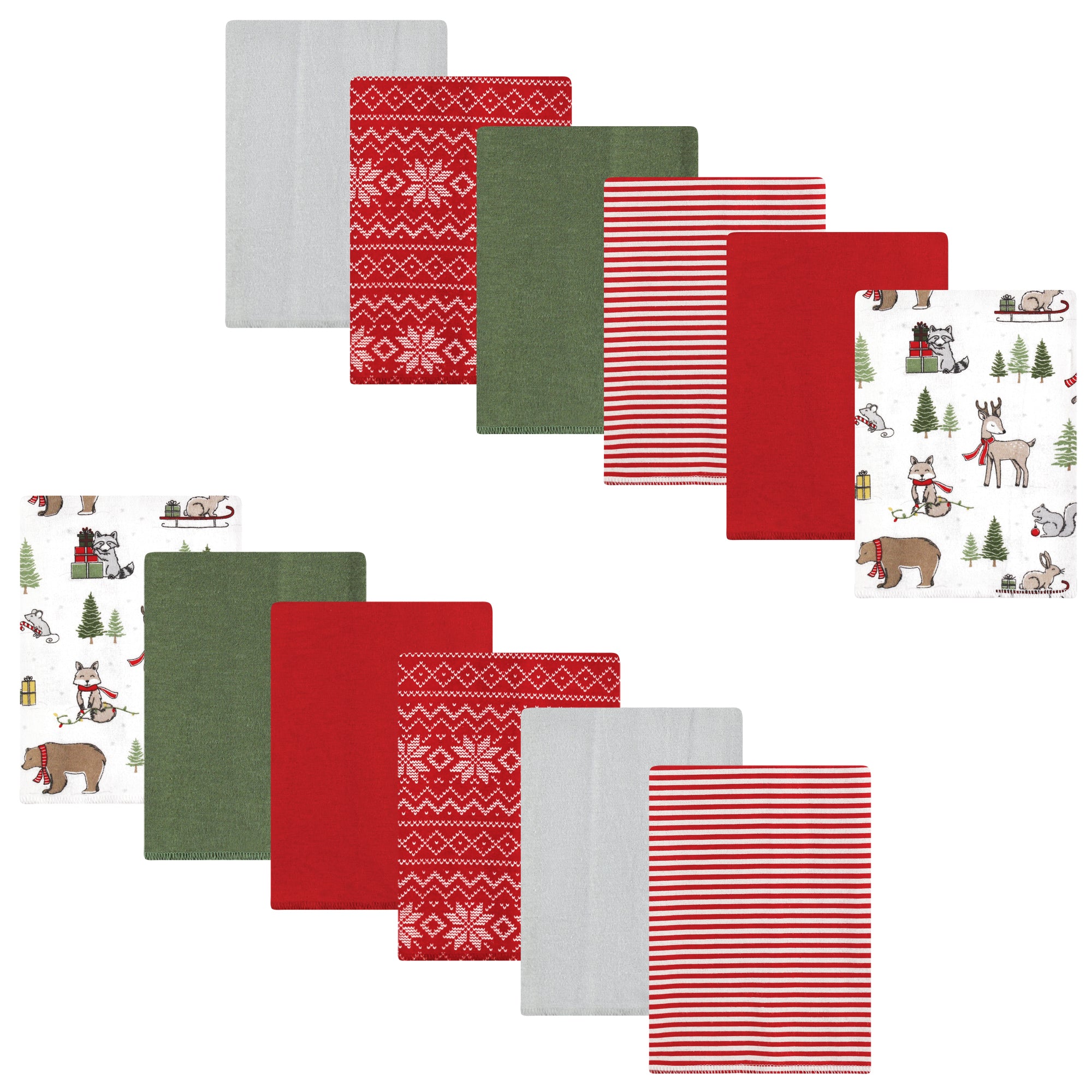 Unisex Flannel Burp Cloth Bundle, Holiday Evergreen