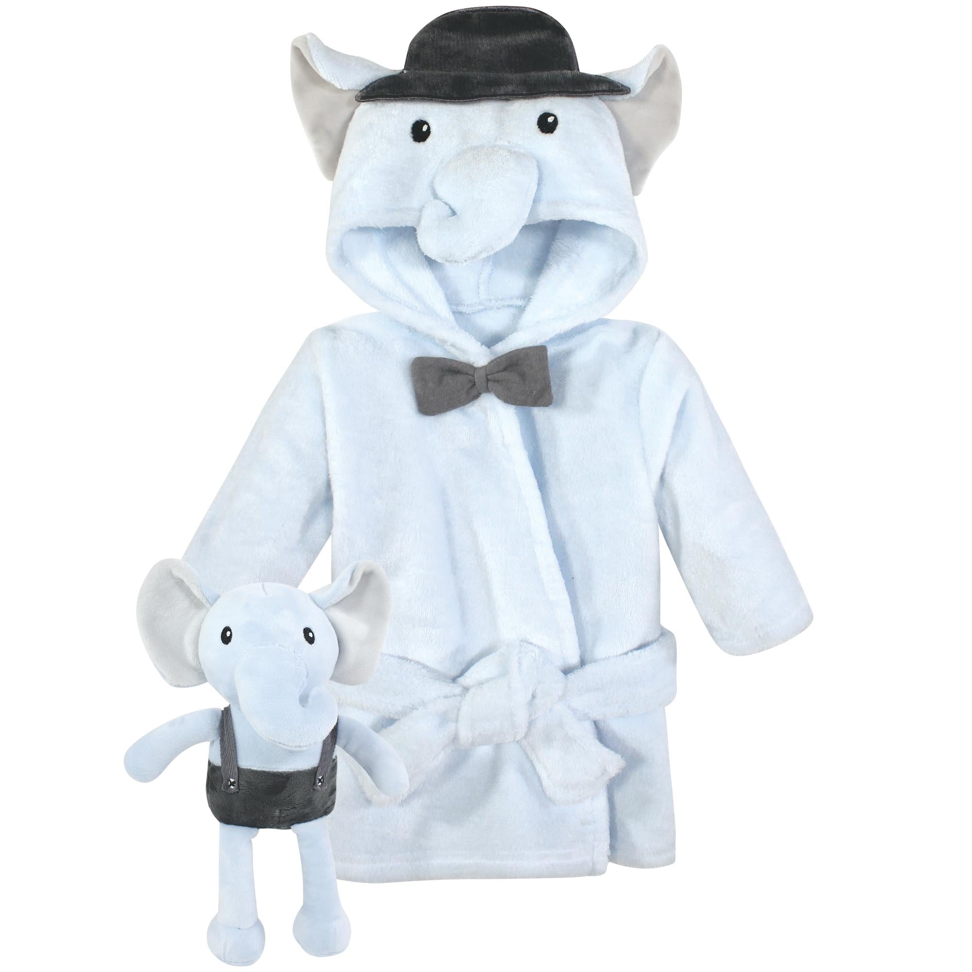 Boys Toy and Plush Bathrobe Set, Dapper Blue Elephant