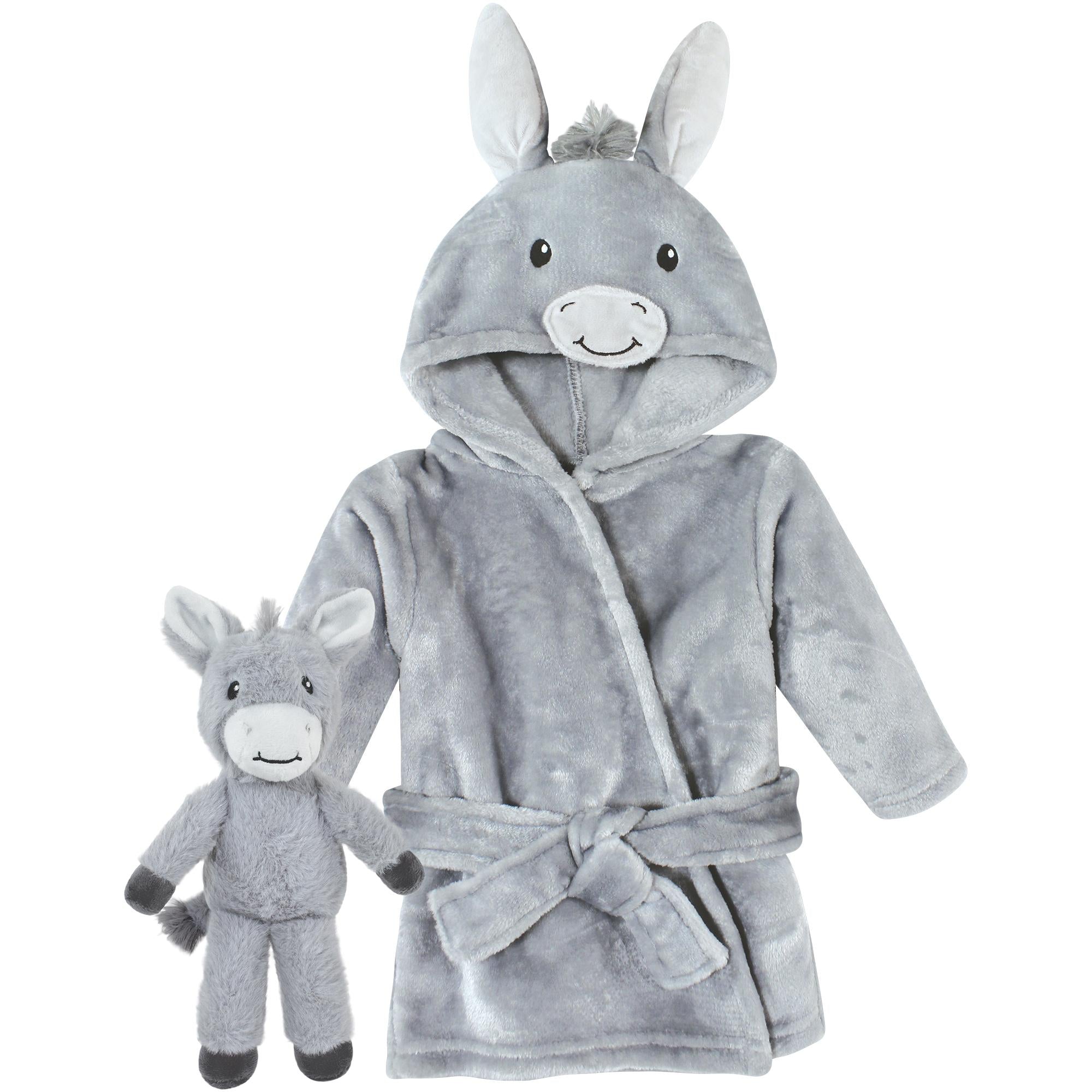Unisex Toy and Plush Bathrobe Set, Stone Grey Burro