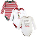 Unisex Long Sleeve Bodysuits 3-Pack, Crimson Reindeer