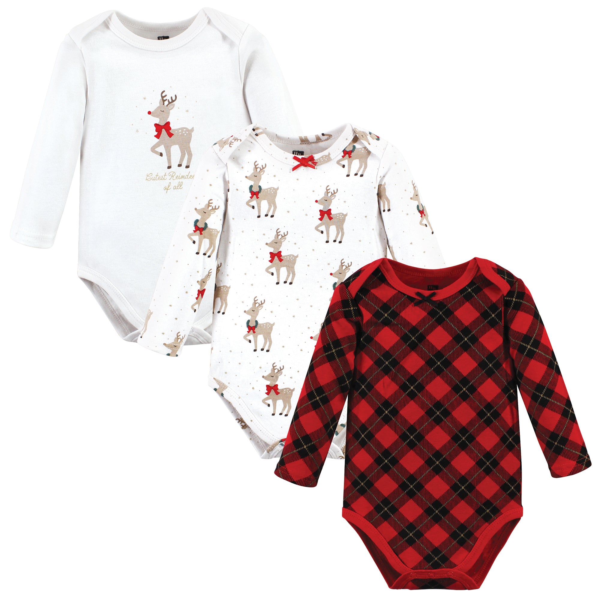 Girls Long Sleeve Bodysuits 3-Pack, Merry Reindeer
