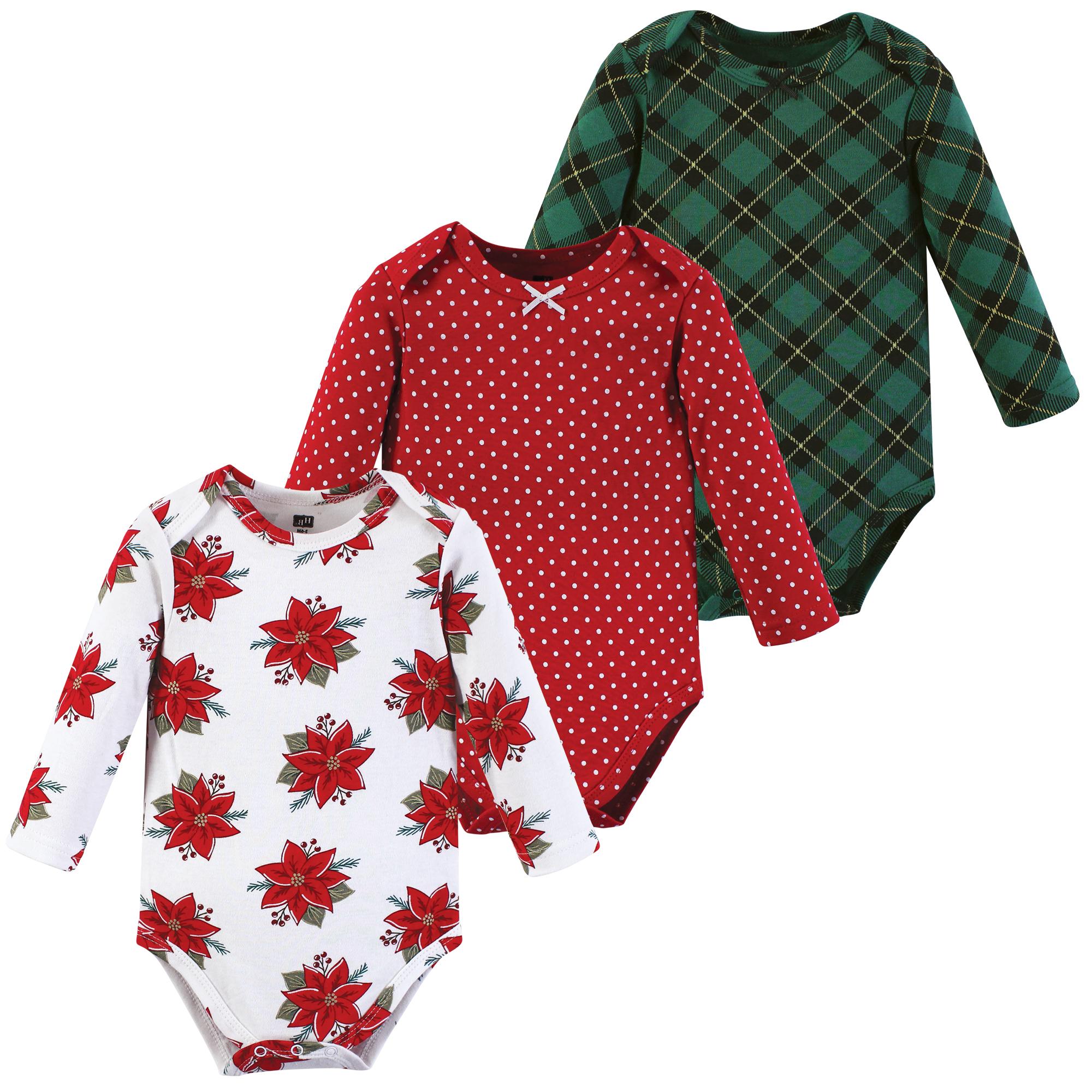 Girls Long Sleeve Bodysuits 3-Pack, Holiday Crimson