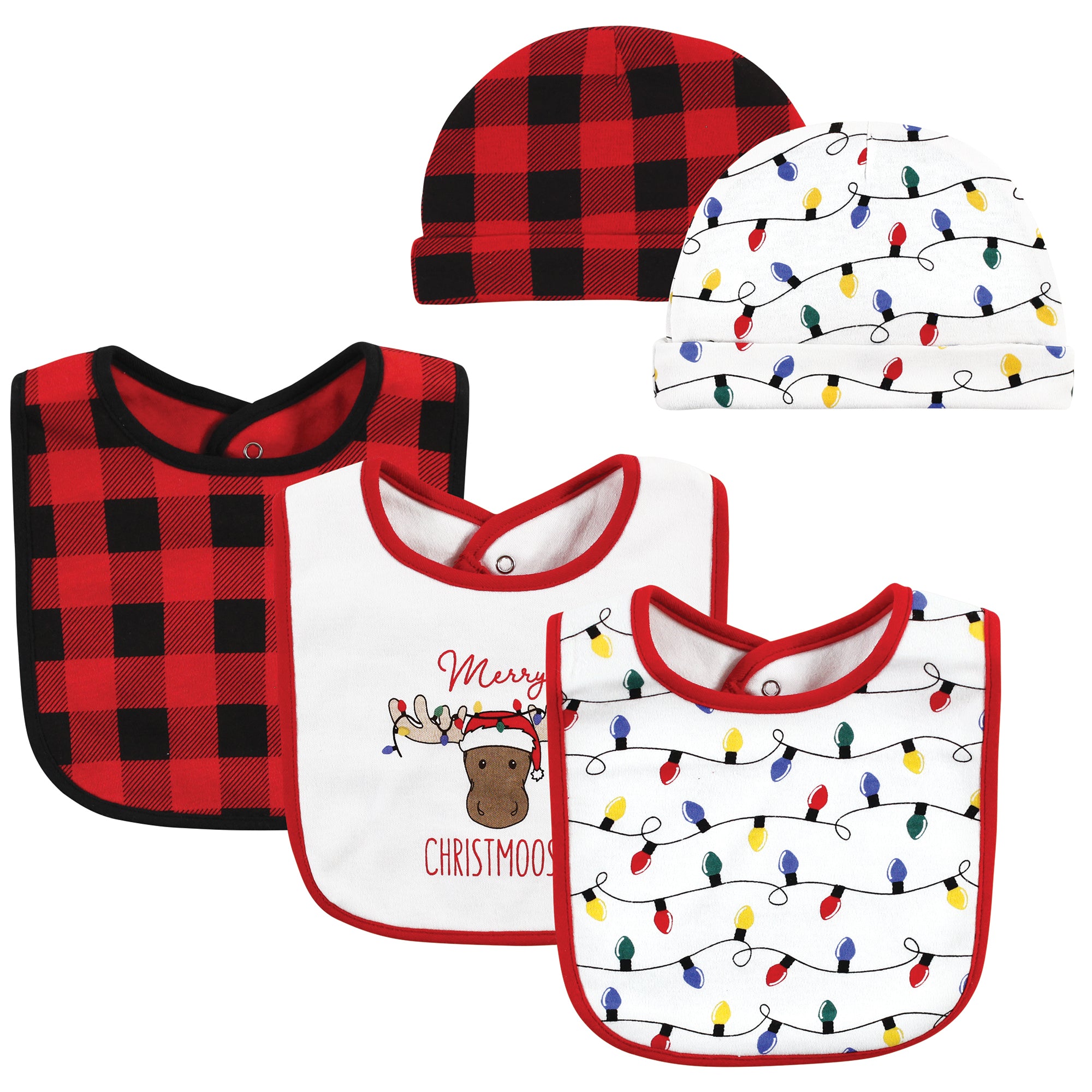 Unisex Bib and Head Accessory Bundle, Merry Elk Red