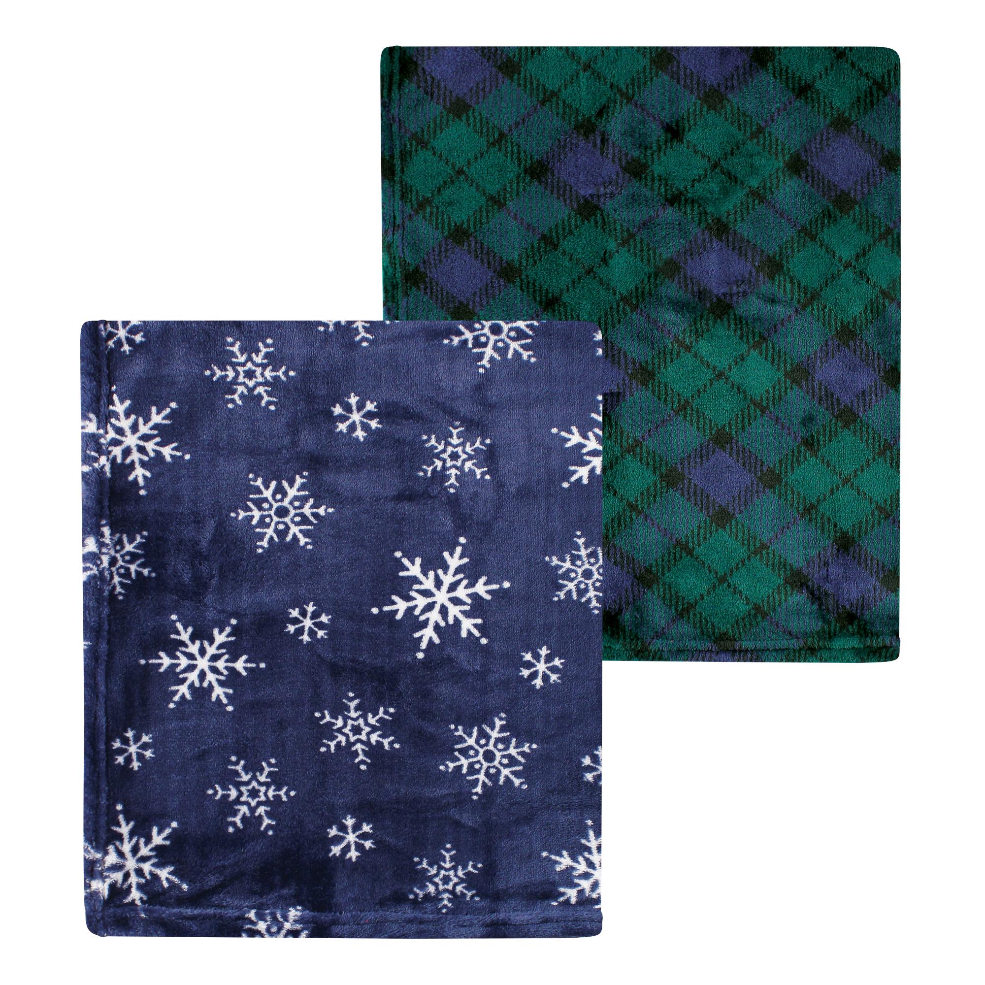 Unisex Plush Coral Fleece Blanket, Midnight Forest Tartan