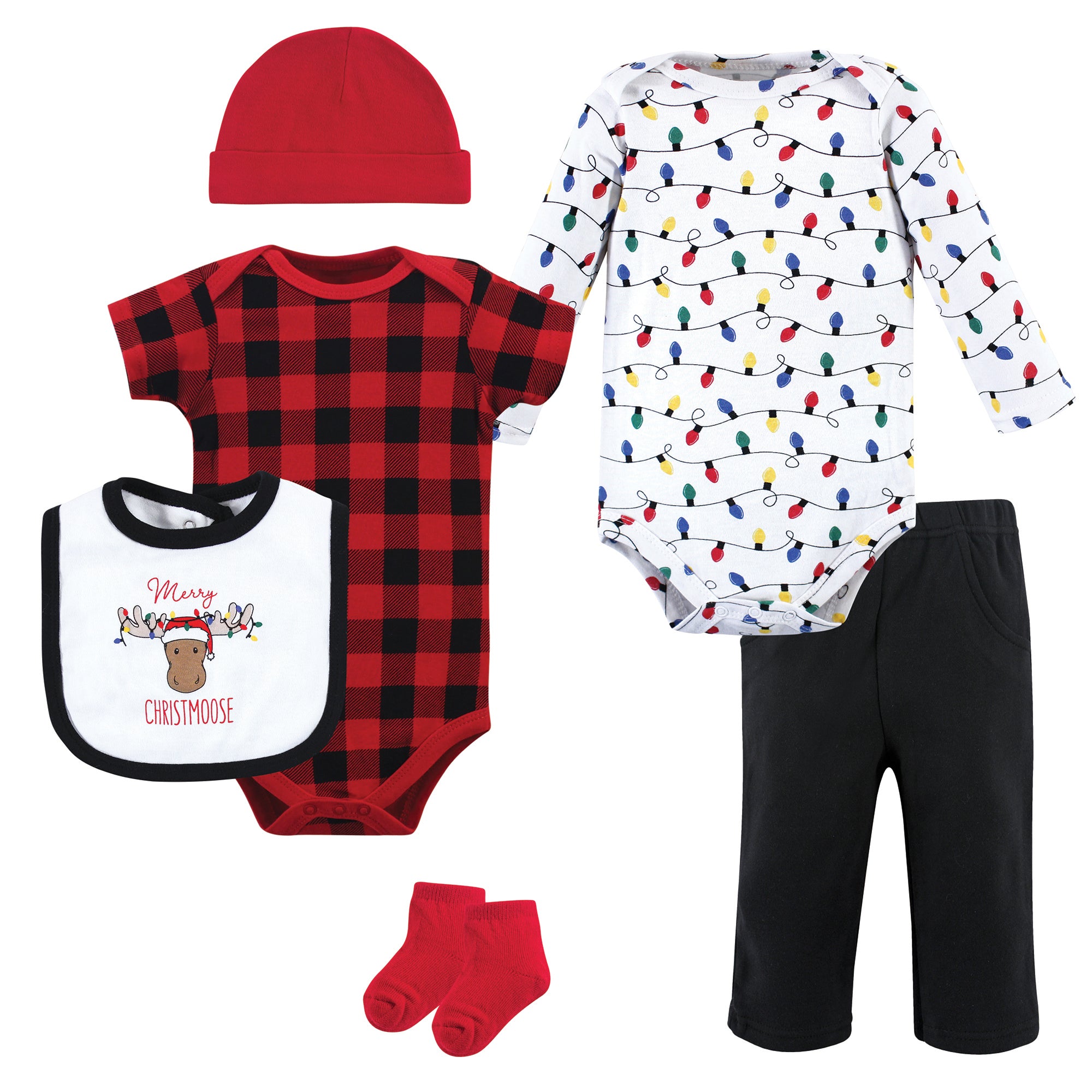 Unisex Baby Layette Essentials Set, Merry Elk Red