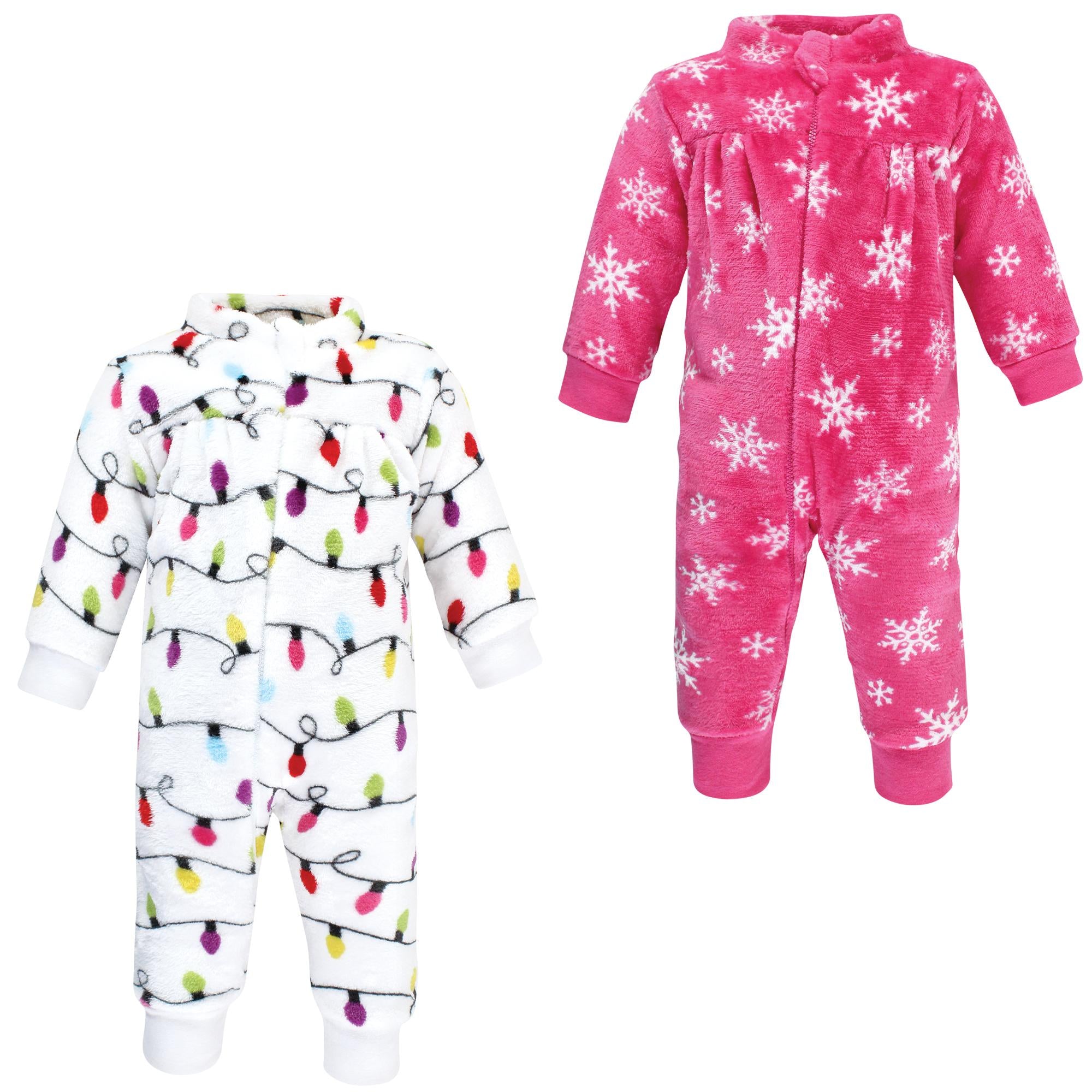 Girls Cozy Soft Plush Jumpsuits, Rosy Holiday Twinkle