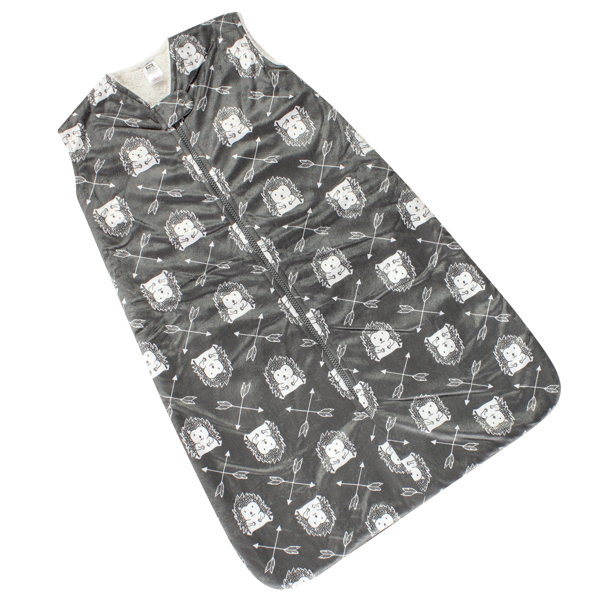 Unisex Sherpa-Lined Plush Sleeping Bag, Spiky Forest Pal