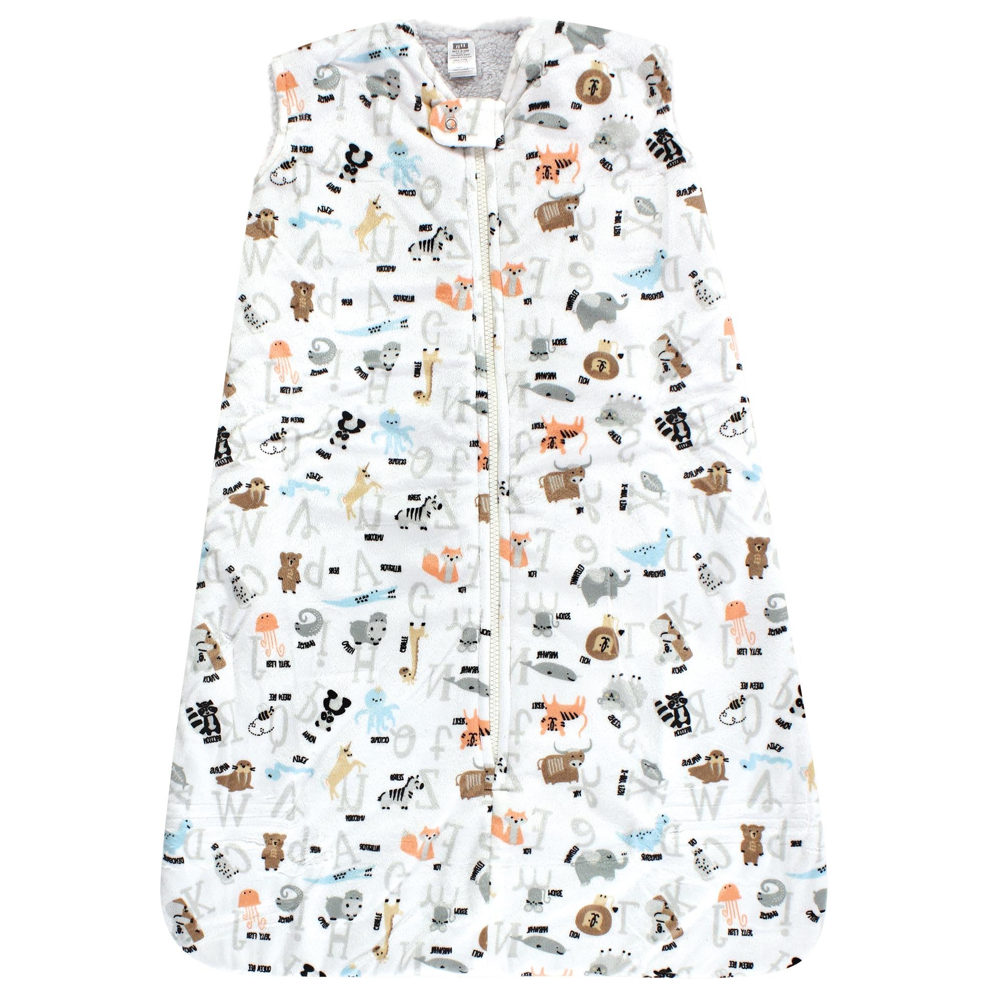Unisex Sherpa-Lined Plush Sleeping Bag, Wildlife ABCs