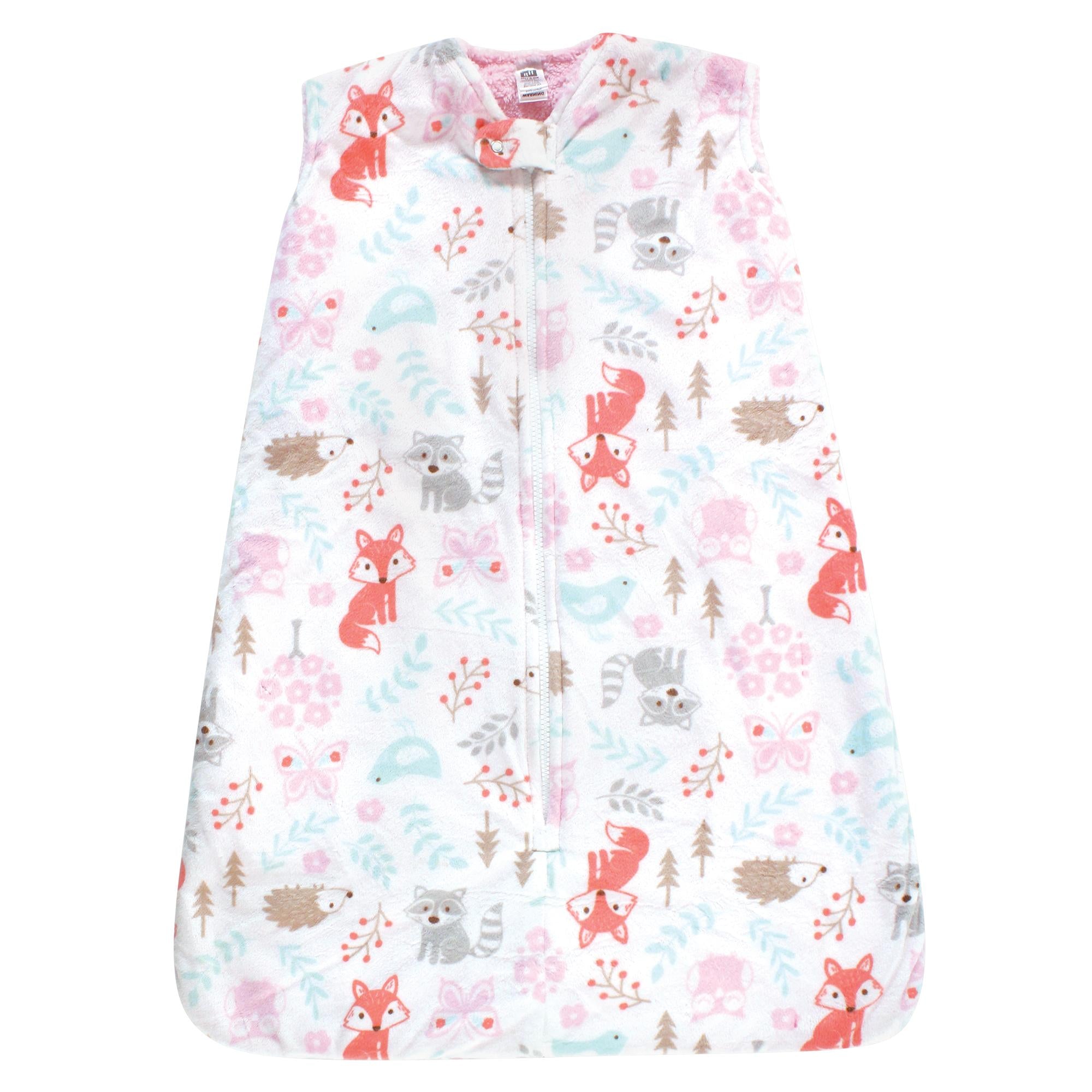Girls Sherpa-Lined Plush Sleeping Bag, Blossom Woodland