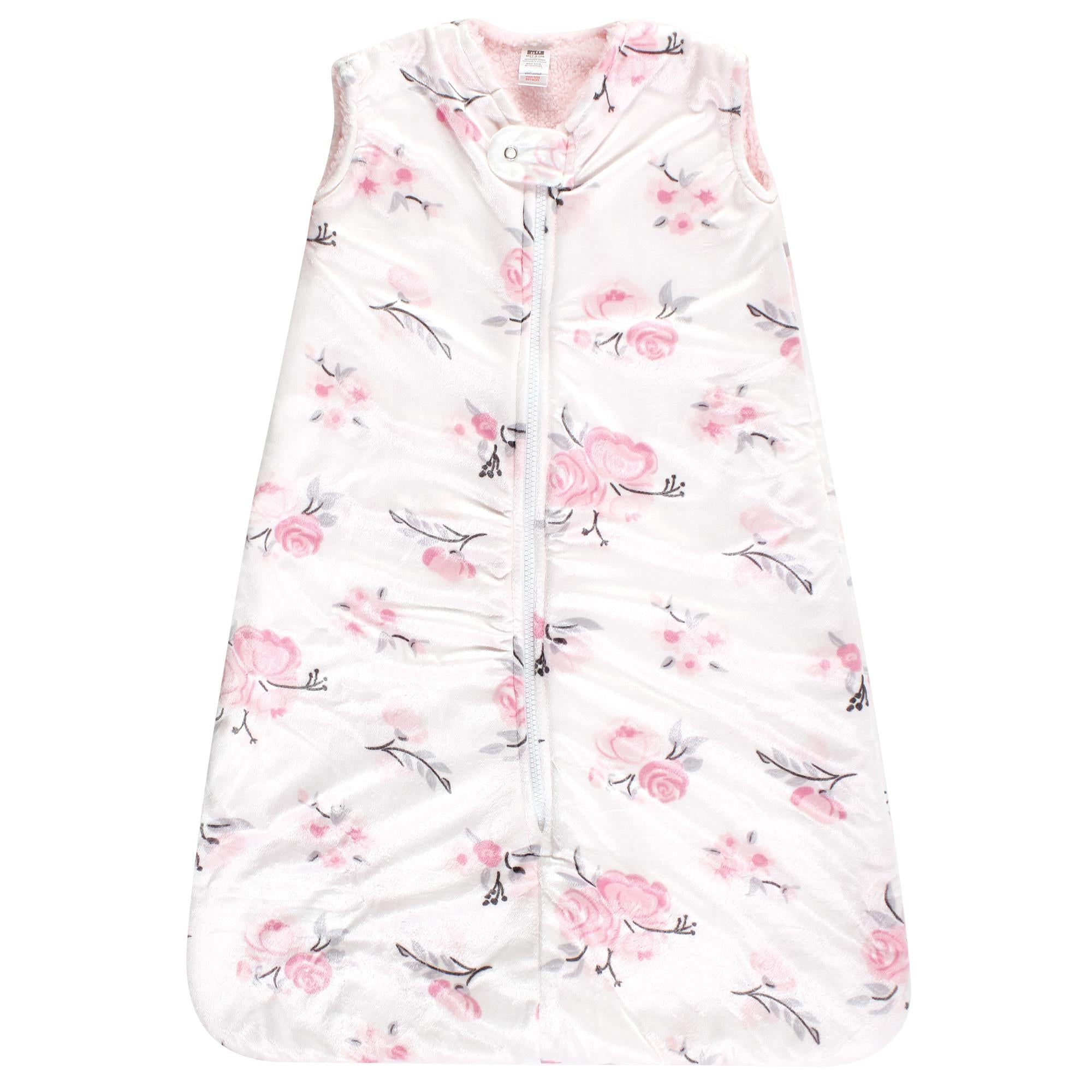 Girls Sherpa-Lined Plush Sleeping Bag, Rosy Garden