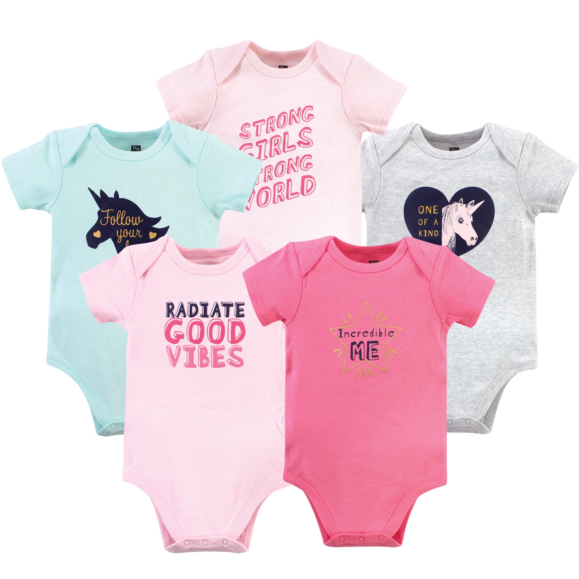 Girls Essentials Bodysuits 5-Pack, Cheerful Rose